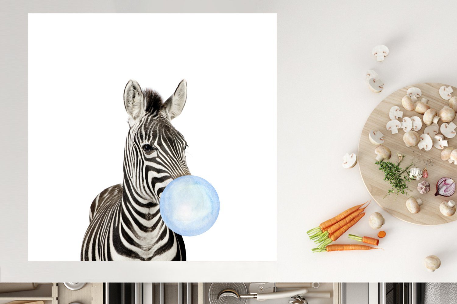 Wildtiere - Zebra - tlg), Herdblende-/Abdeckplatte - Blau MuchoWow - 78x78 Arbeitsplatte Kind, für - (1 Jungen Kaugummi Ceranfeldabdeckung, cm, Vinyl, küche