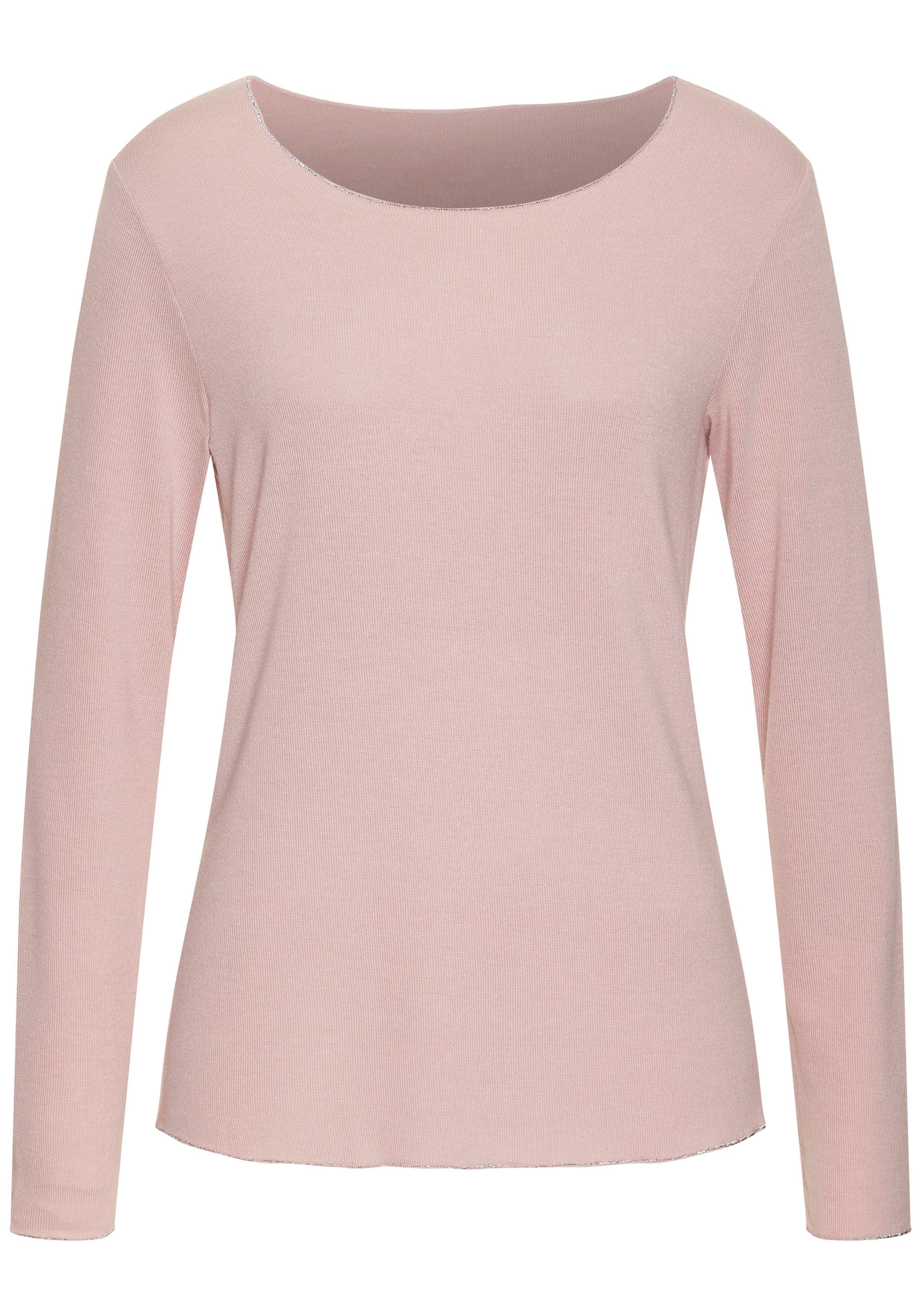 LASCANA Langarmshirt mit feiner Glitzereinfassung aus Viskose-Feinstrick – Bild 2 von 5
