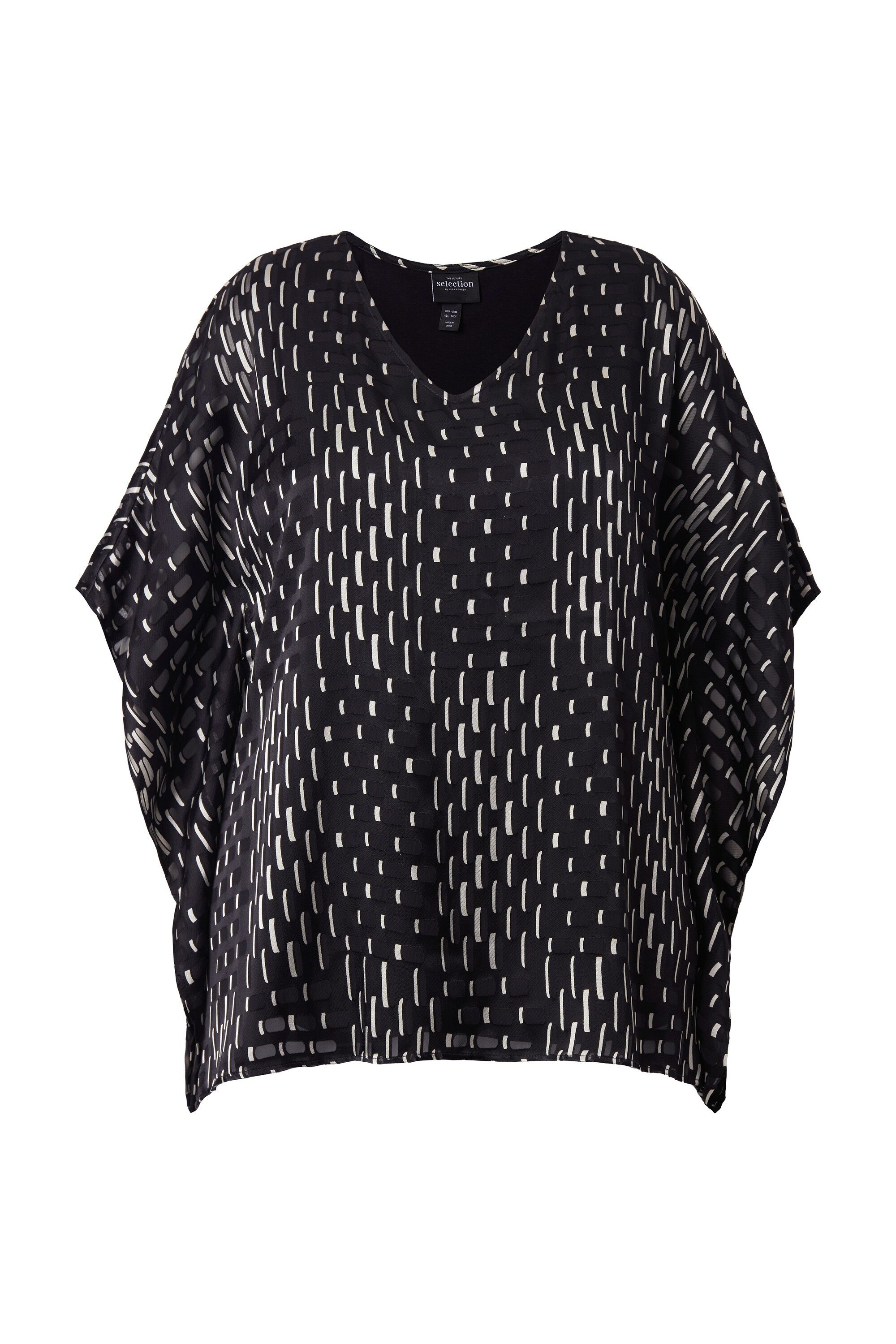 Druckbluse Mesh-Bluse doppellagig Oversized V-Ausschnitt