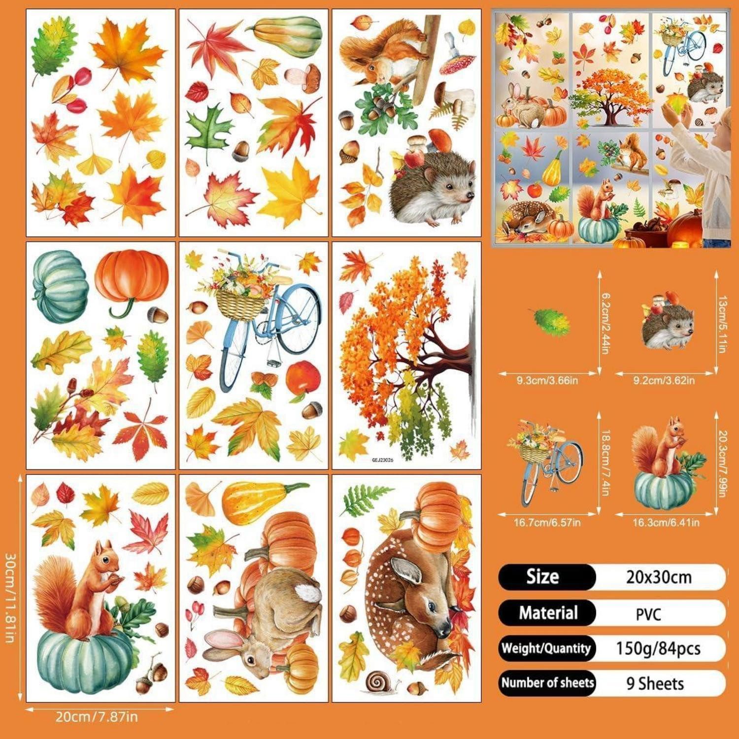 LuxusKollektion Fensterbild 9er Set Herbstdeko Fenster Aufkleber Thanksgiving Selbstklebend – Bild 2 von 5