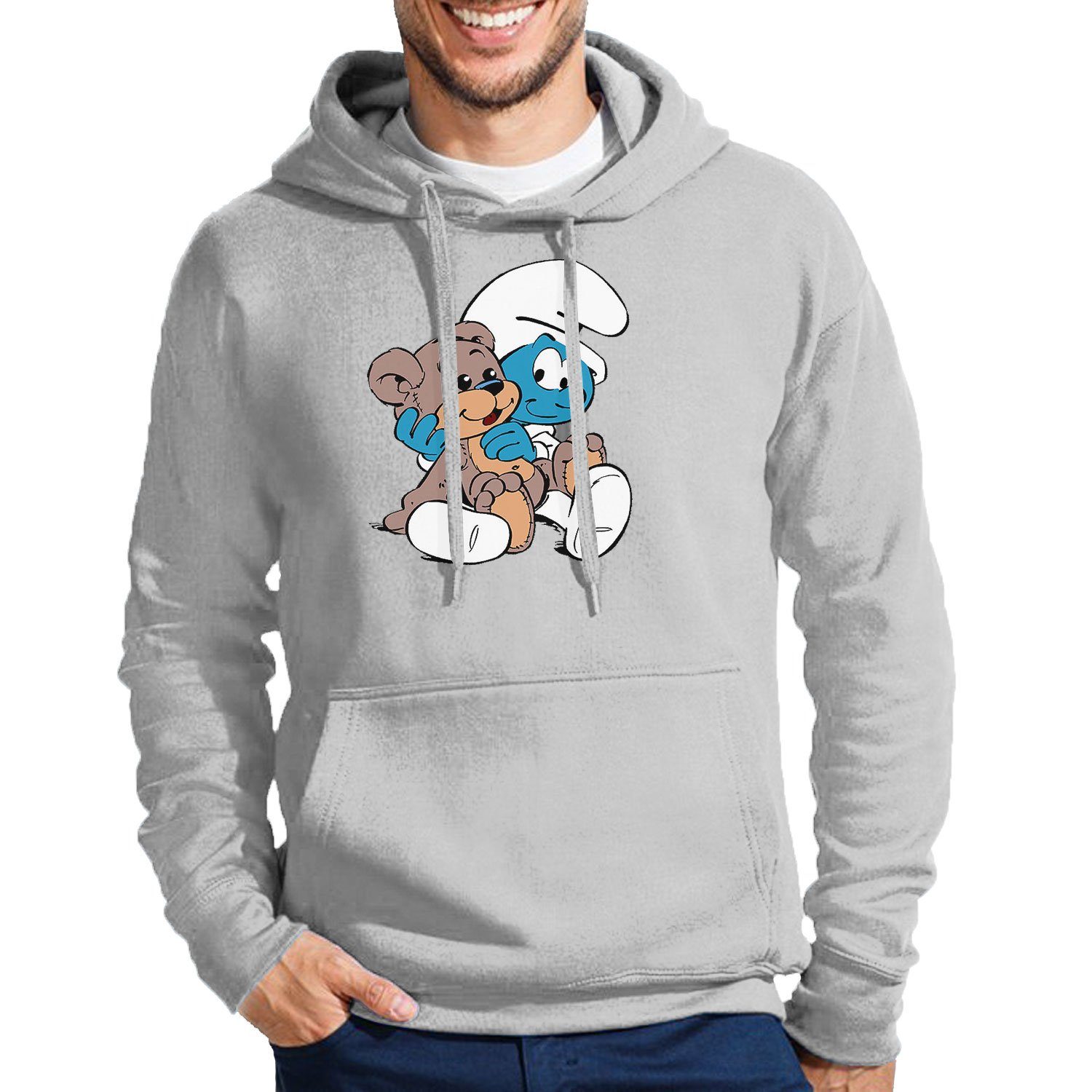 & Babyschlumpf mit Blondie Brownie Teddy Teddybär Schlümpfe Grau Schlumpf Hoodie Serie Bär Herren Kapuze