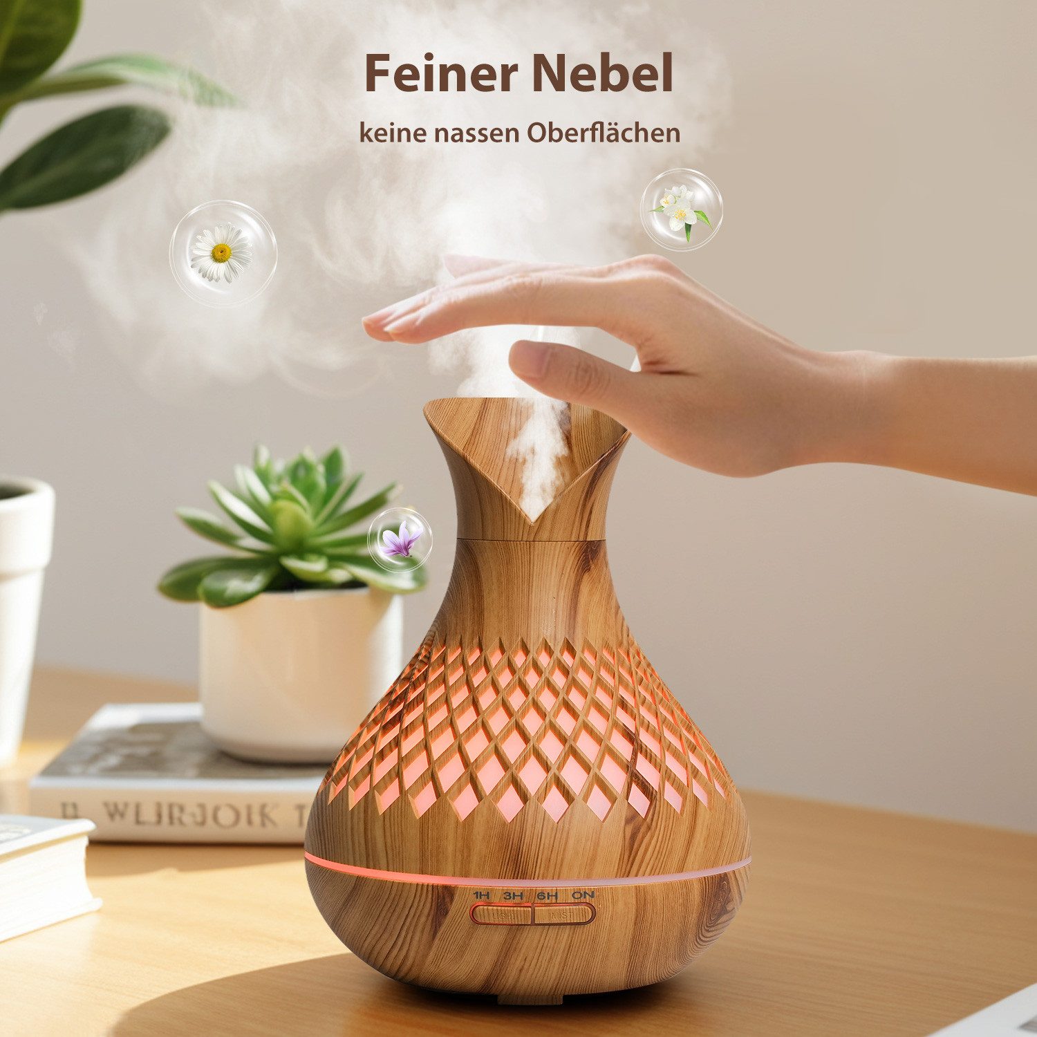 Luftbefeuchter Aroma Diffuser Raumbefeuchter LED, mit Timer