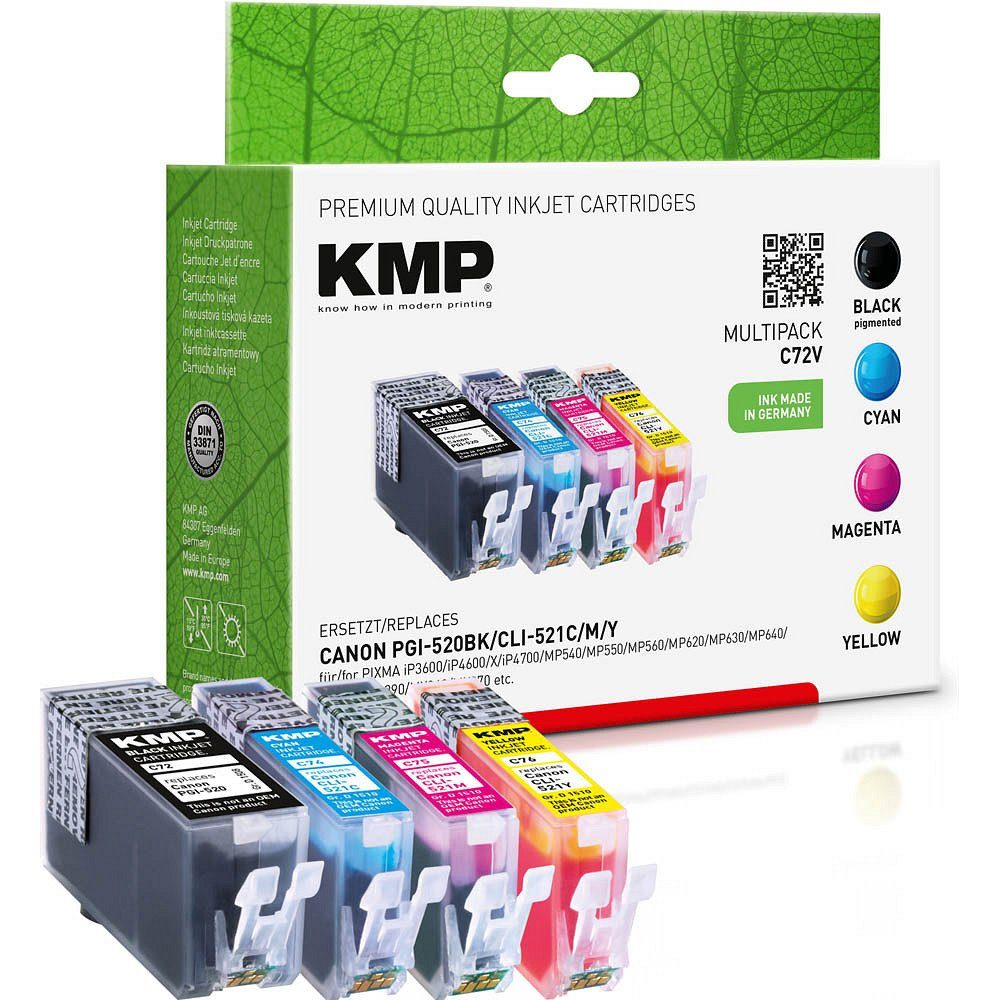 KMP 1 Tinten-Multipack C72V ERSETZT PGI-520 BK / CLI-521 C/M/Y Tintenpatrone (4 Farben) | Tintenpatronen