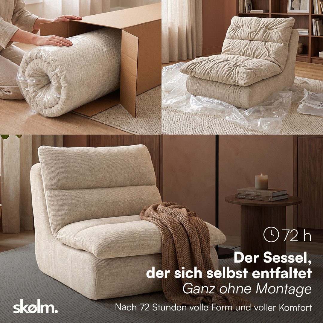 skølm Relaxsessel Sváfa aus Cord/Chenille, dick gepolsterter Vollschaumessel 11,5 cm (Chenille, Beige), vakuumiert – ohne Aufbau – Bild 4 von 5