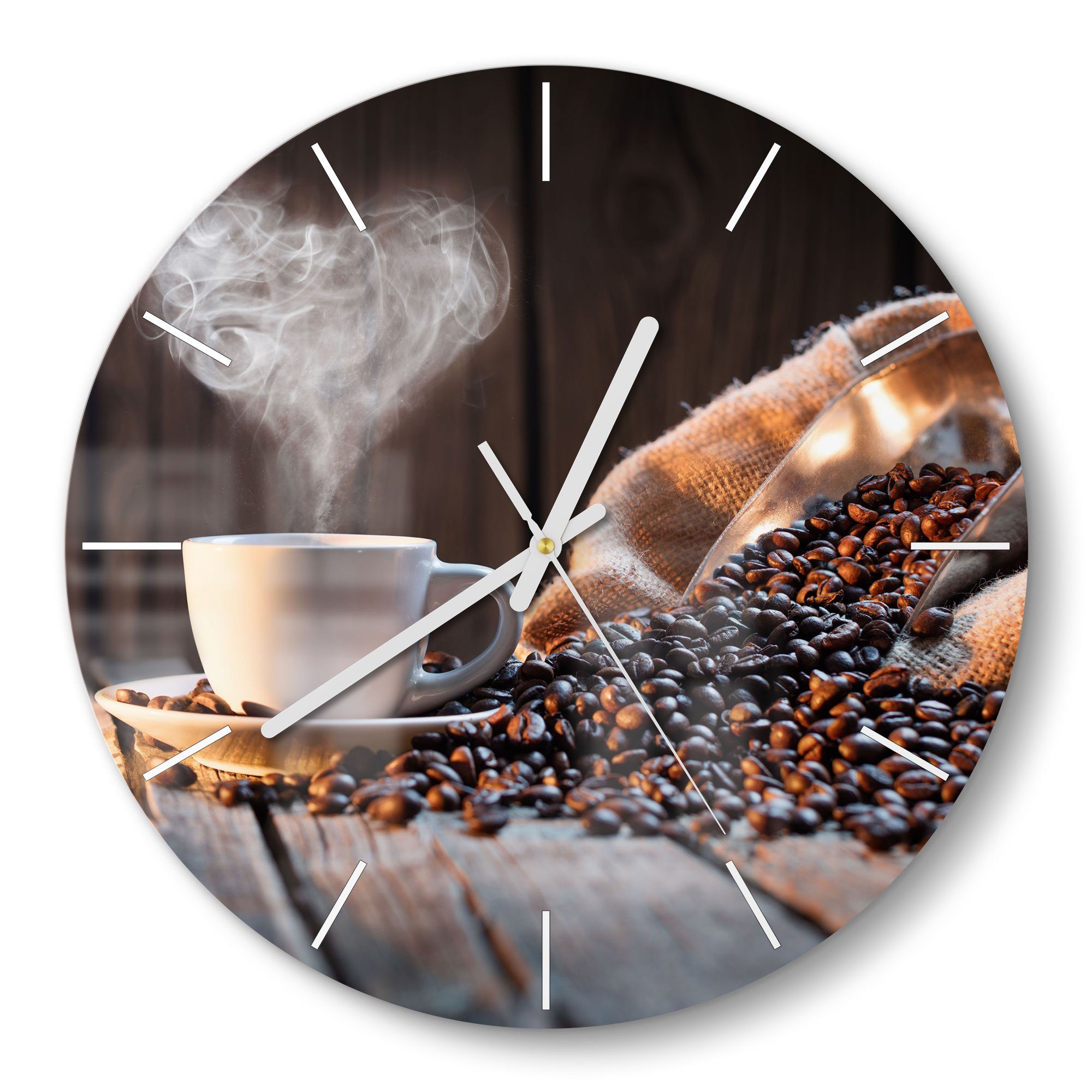DEQORI Wanduhr 'Rustikale Kaffeeliebe' (Glas Glasuhr günstig online kaufen