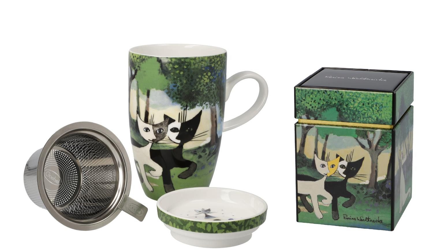 Goebel Tasse Rosina Wachtmeister, Porzellan, Spülmaschinengeeignet, Grün, Katzen, H: 13cm