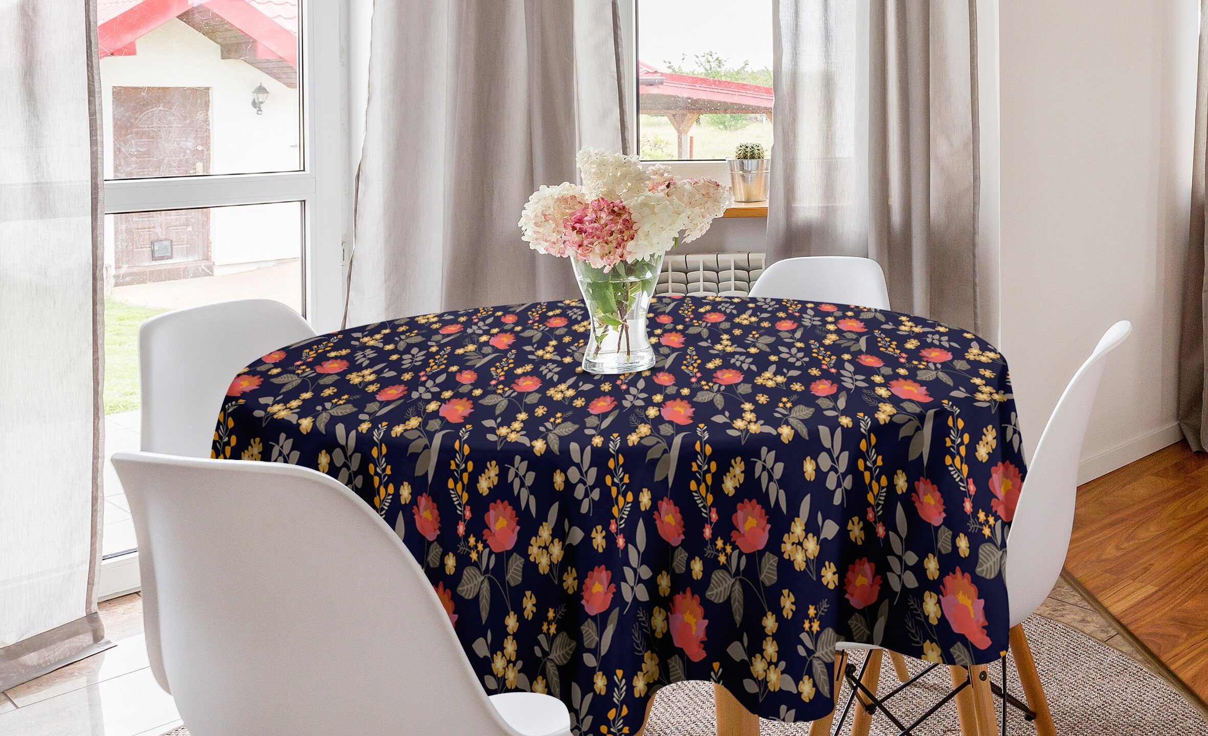 Abakuhaus Tischdecke Kreis Tischdecke Abdeckung für Esszimmer Küche Dekoration, Blumen Wald Roses Herbstlaub