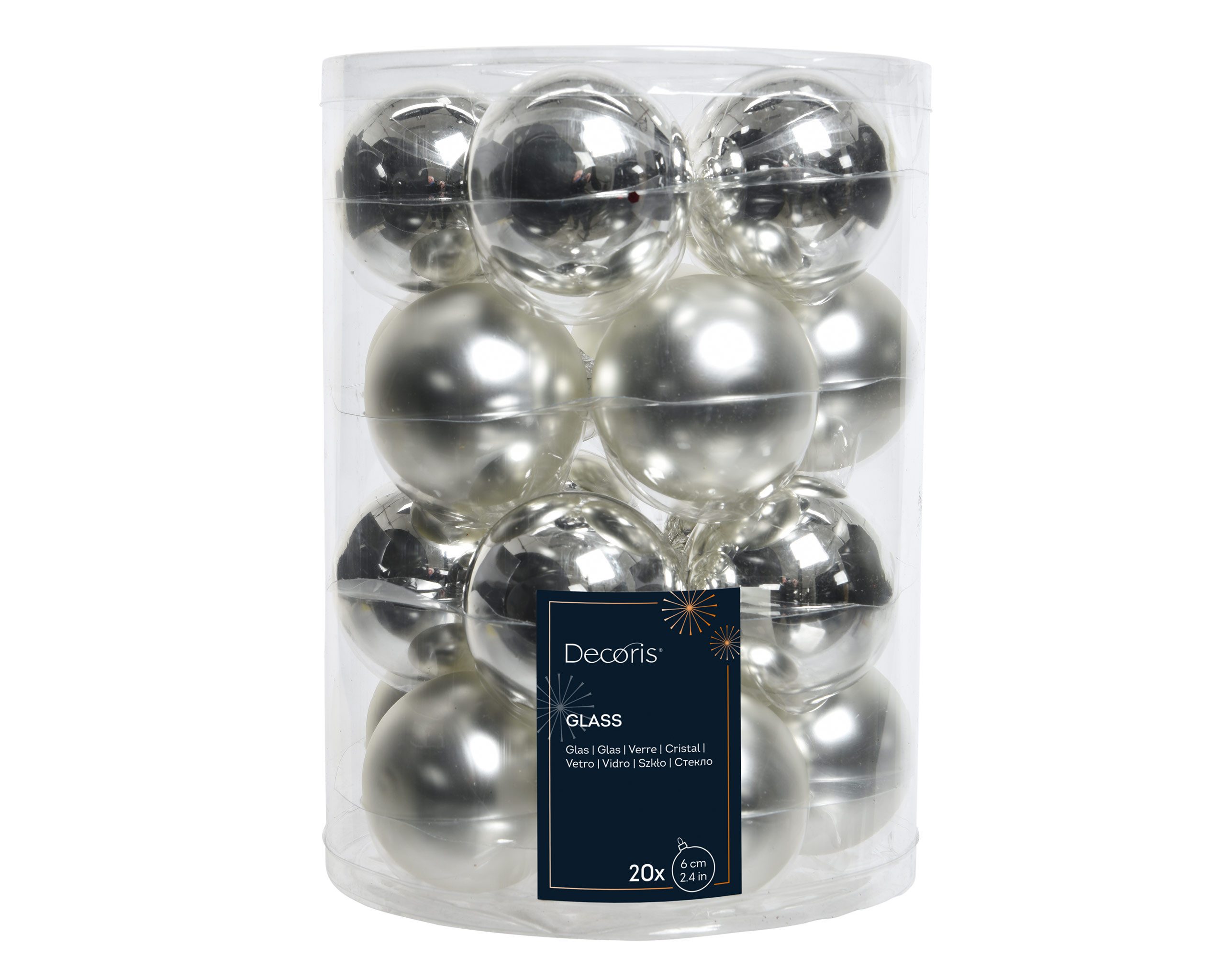 Kaemingk Weihnachtsbaumkugel, Weihnachtskugeln Glas 6cm x 20 Stück - Silber