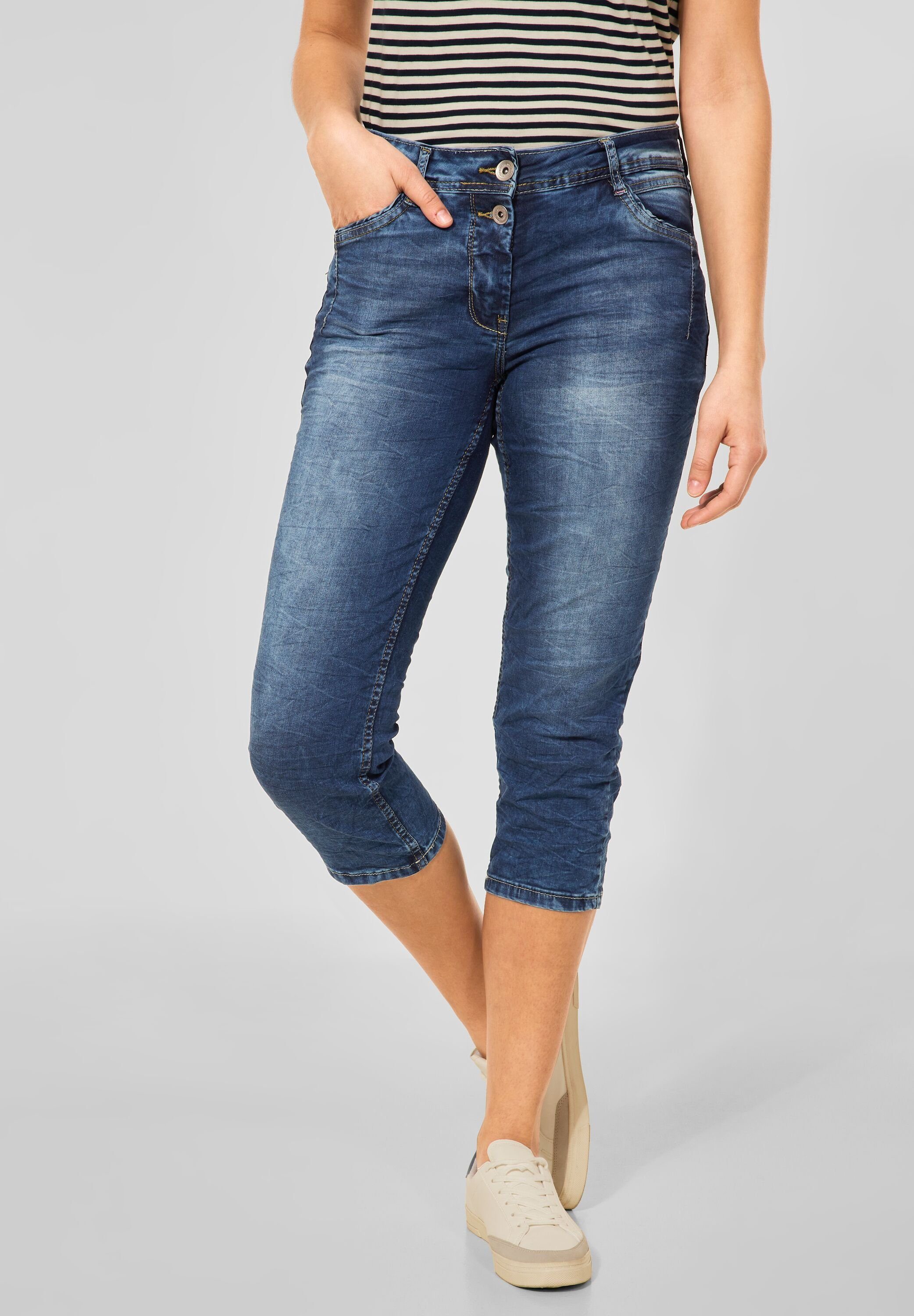 Cecil 3/4-Jeans Cecil Loose Fit Caprijeans in Mid Blue Used Wash (1-tlg)  Five Pockets | Shorts