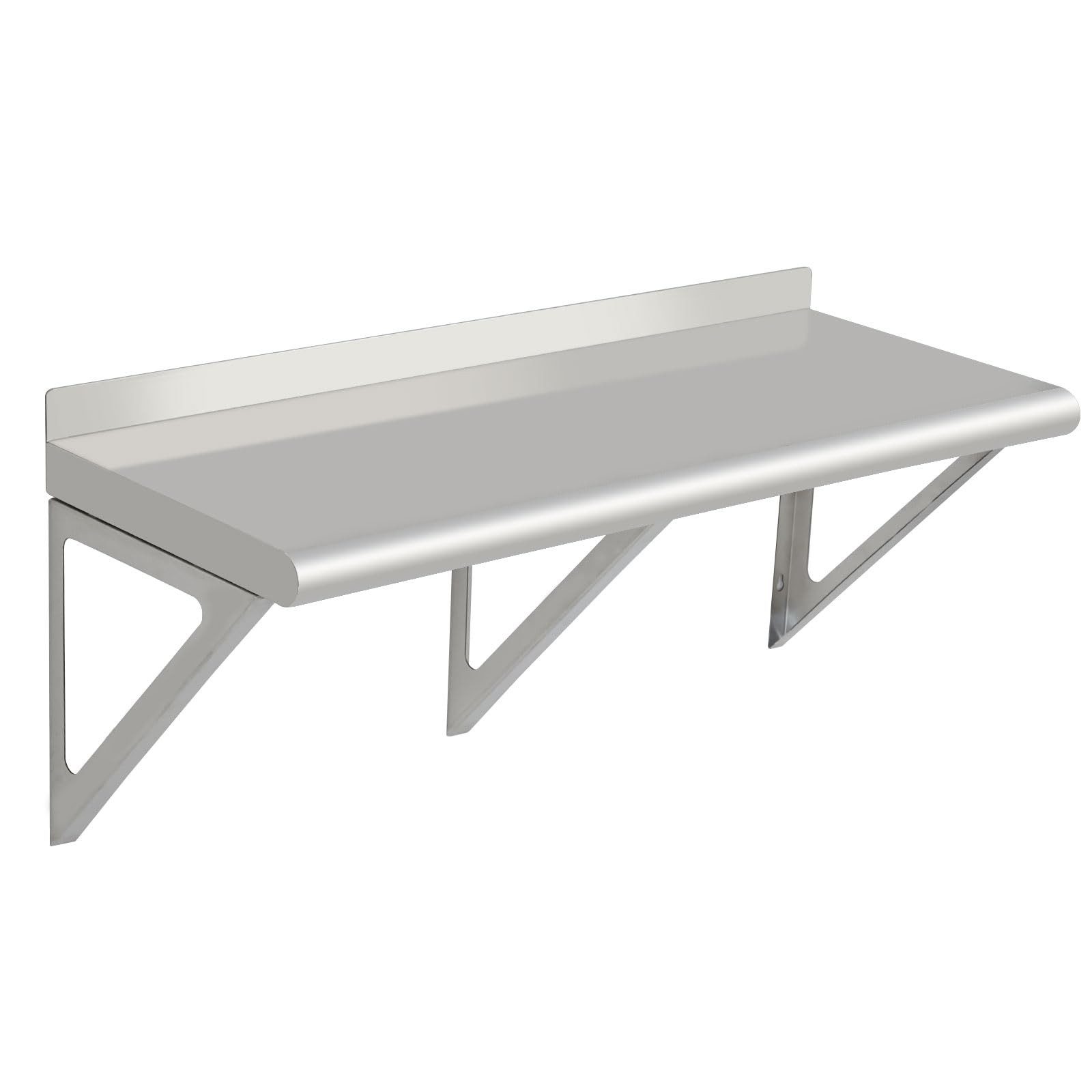 GarveeMore Wandhaken NSF‑zertifiziertes 430‑Edelstahl‑Wandregal mit Rückkantung, Schwerlast‑Wandboard bis 181 kg für Gastro & Haushalt