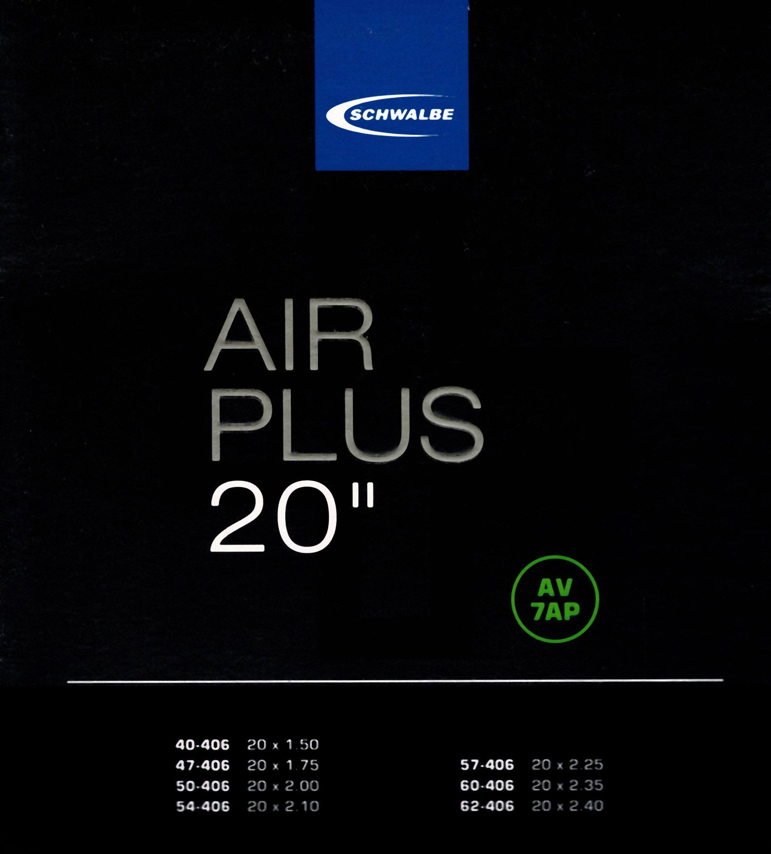 Schwalbe Fahrradschlauch Schwalbe Schlauch AV 7AP 20 Zoll (40/62-406) Air Plus, 1,50, 1,95, 2,00, 2,10, 2,30, 2,20, 2,35, 1,60, 2,40, 2,25, 1,85, 2,15