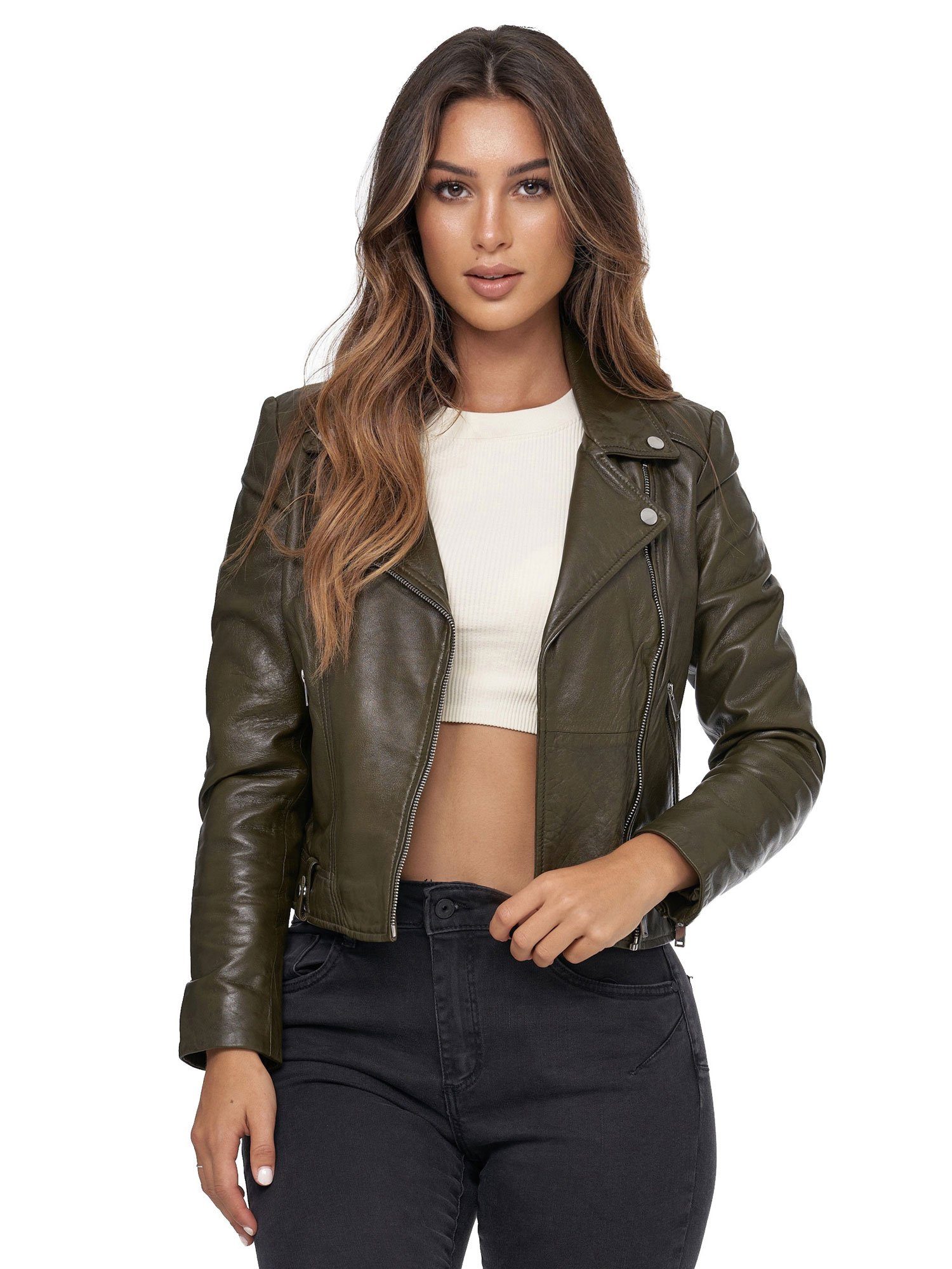 Tazzio Lederjacke F507 Biker Look mit coolen Zipper-Details & Reverskragen günstig online kaufen