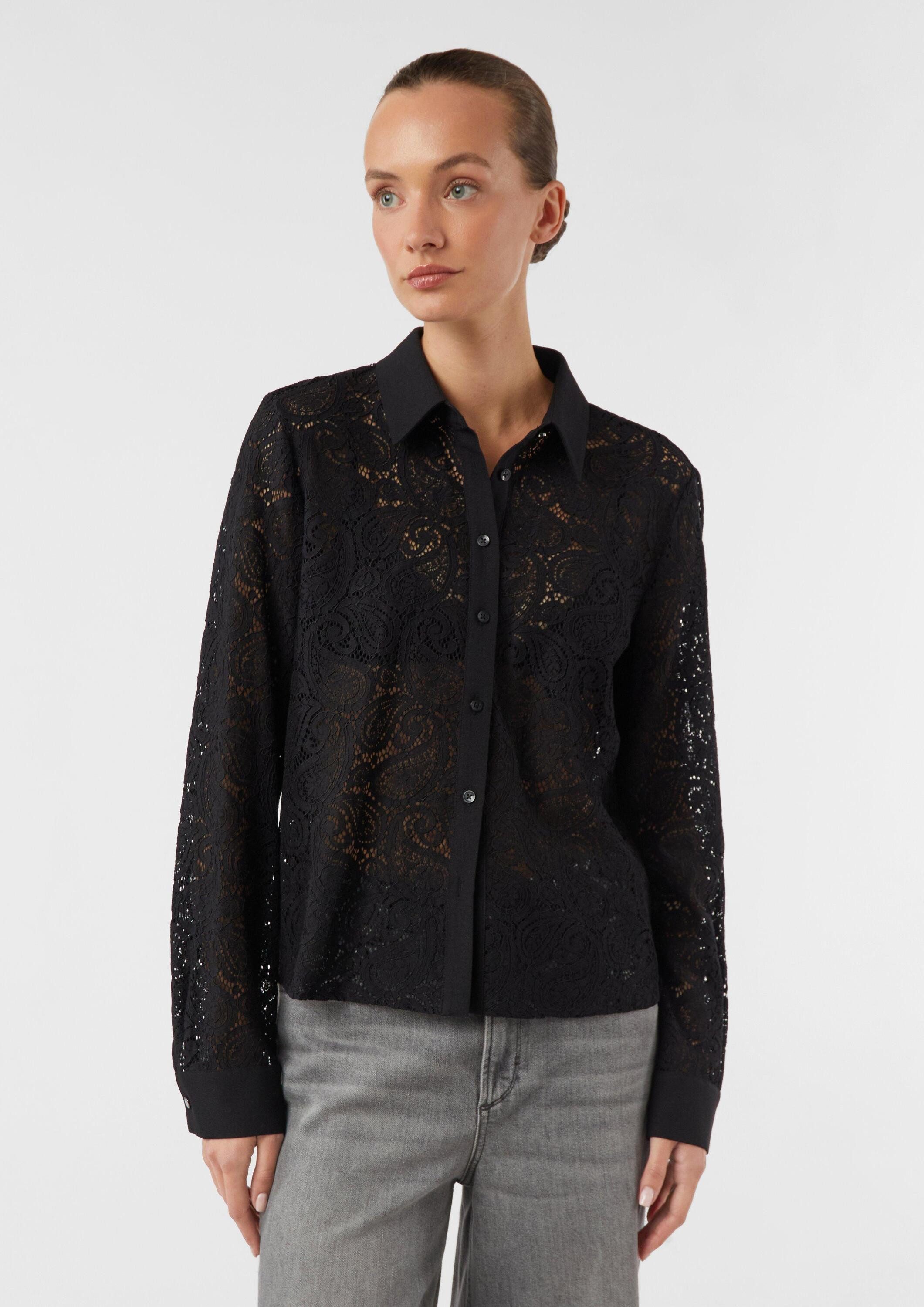 comma Langarmbluse Bluse Semitransparente Hemdbluse aus Spitze