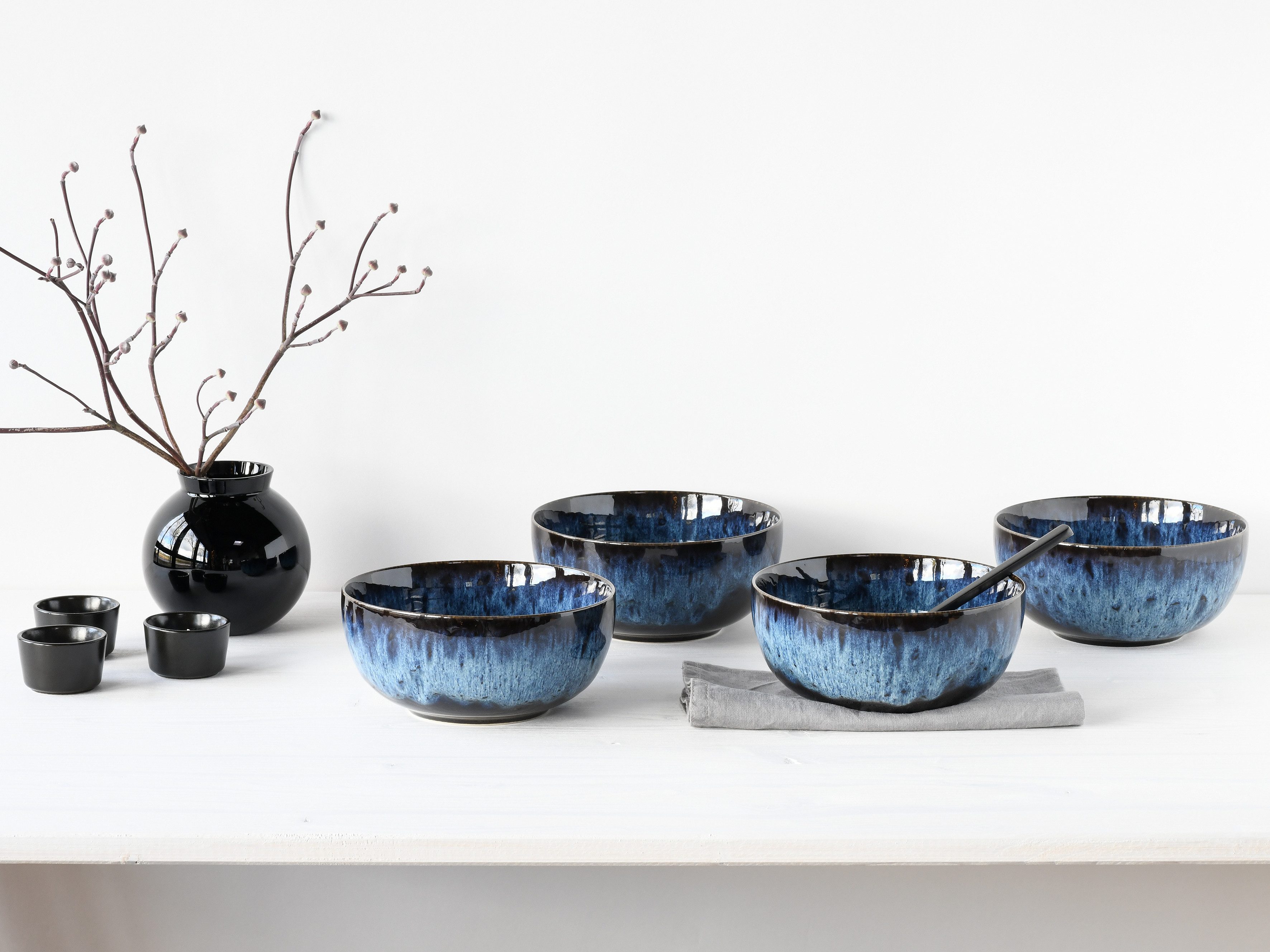 CreaTable Schüssel Allround Magic Blue, Buddha Bowl, 4-tlg., Steinzeug, (Set, 4-tlg), Moderne Coupeform, Reaktivglasur