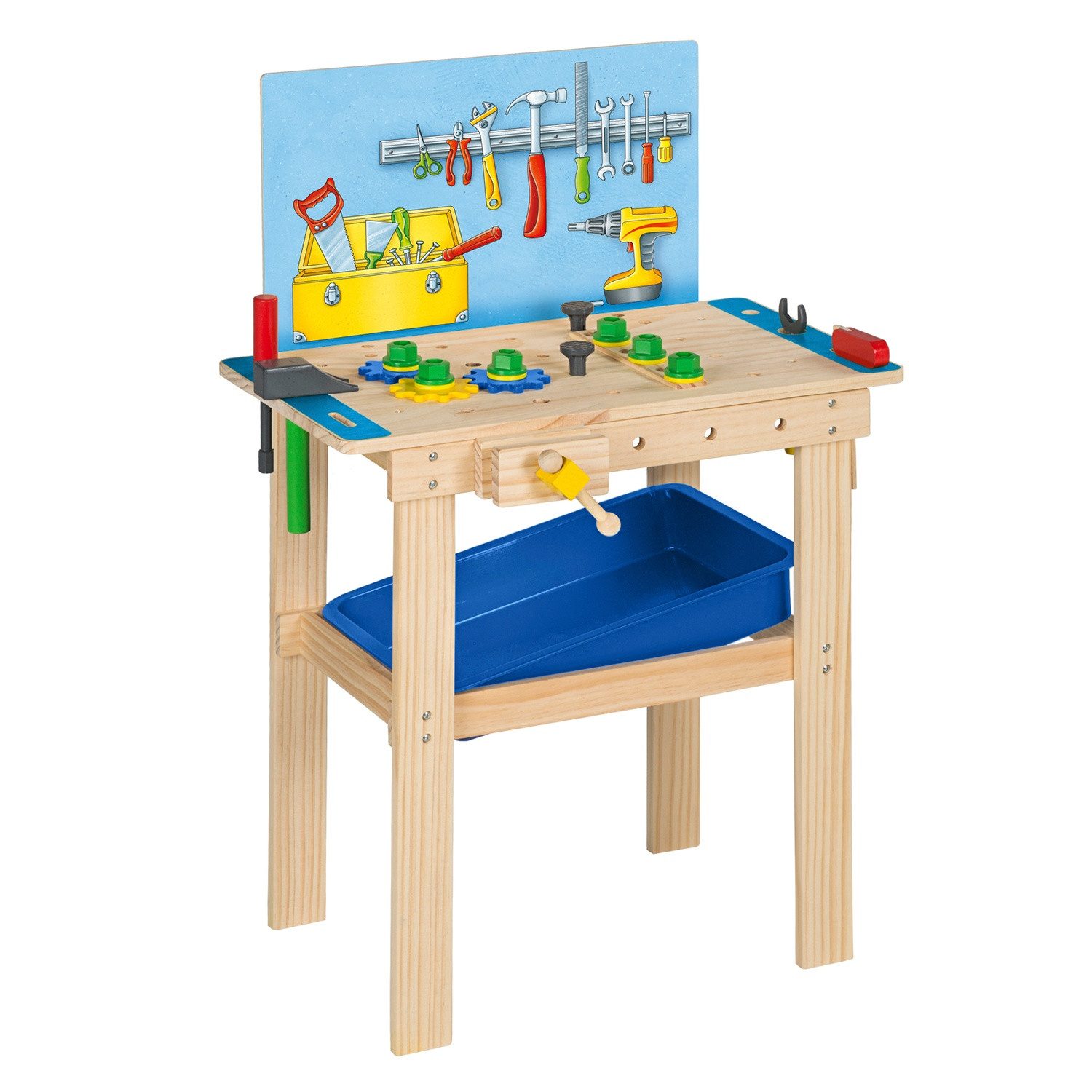 Playland Spiel-Werkzeugstation Werkbank Kinder Holz, Kinderwerkzeug, Holzspielzeug ab 3 Jahre, Langlebiges, zertifiziertes Holz