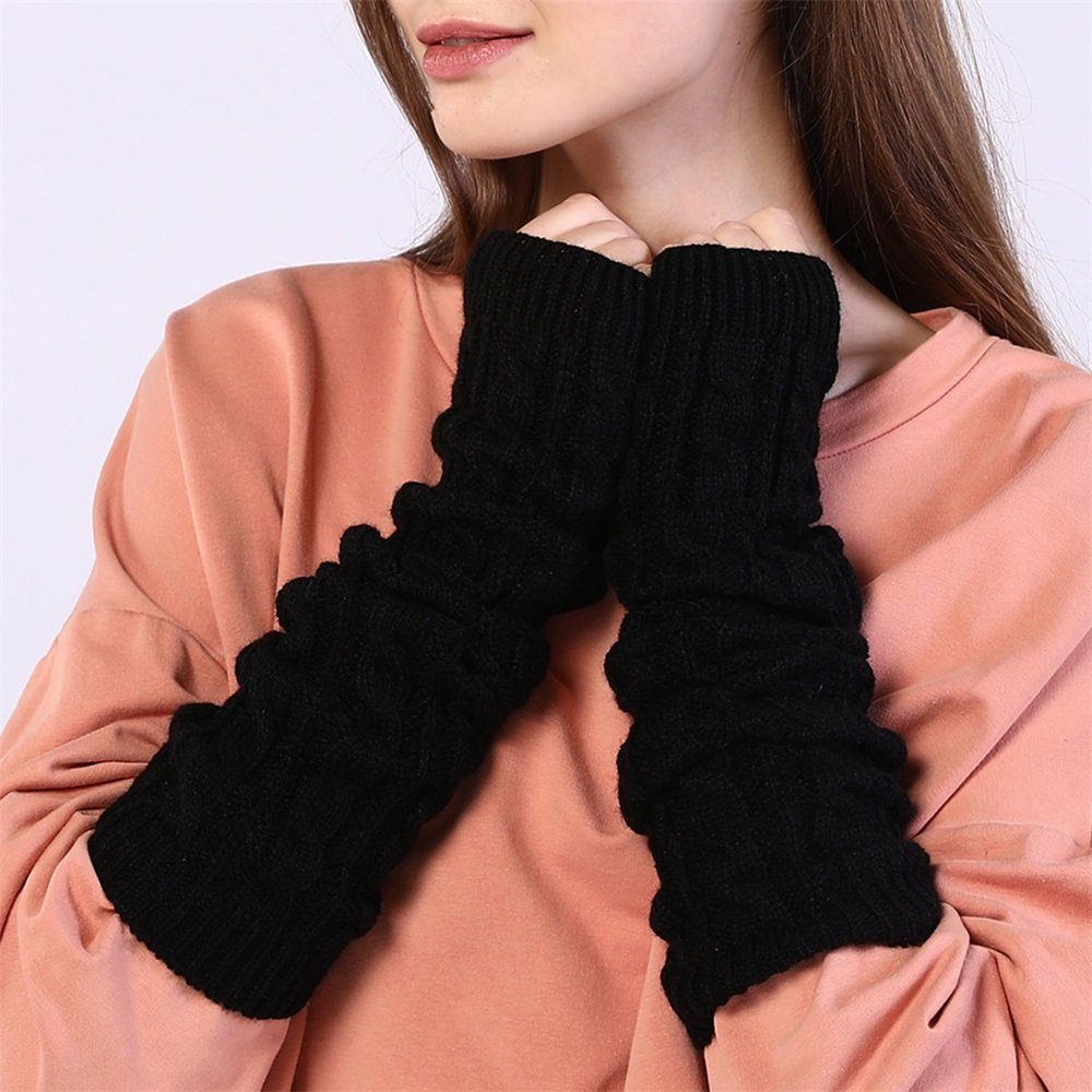 Rutaqian Strickhandschuhe 1 Paar Halb Fingerlose Handschuhe Damen Pulswärmer Strick Handstulpen Winterhandschuhe Wolle Damenhandschuhe Armwärmer Strickhandschuhe Schwarz