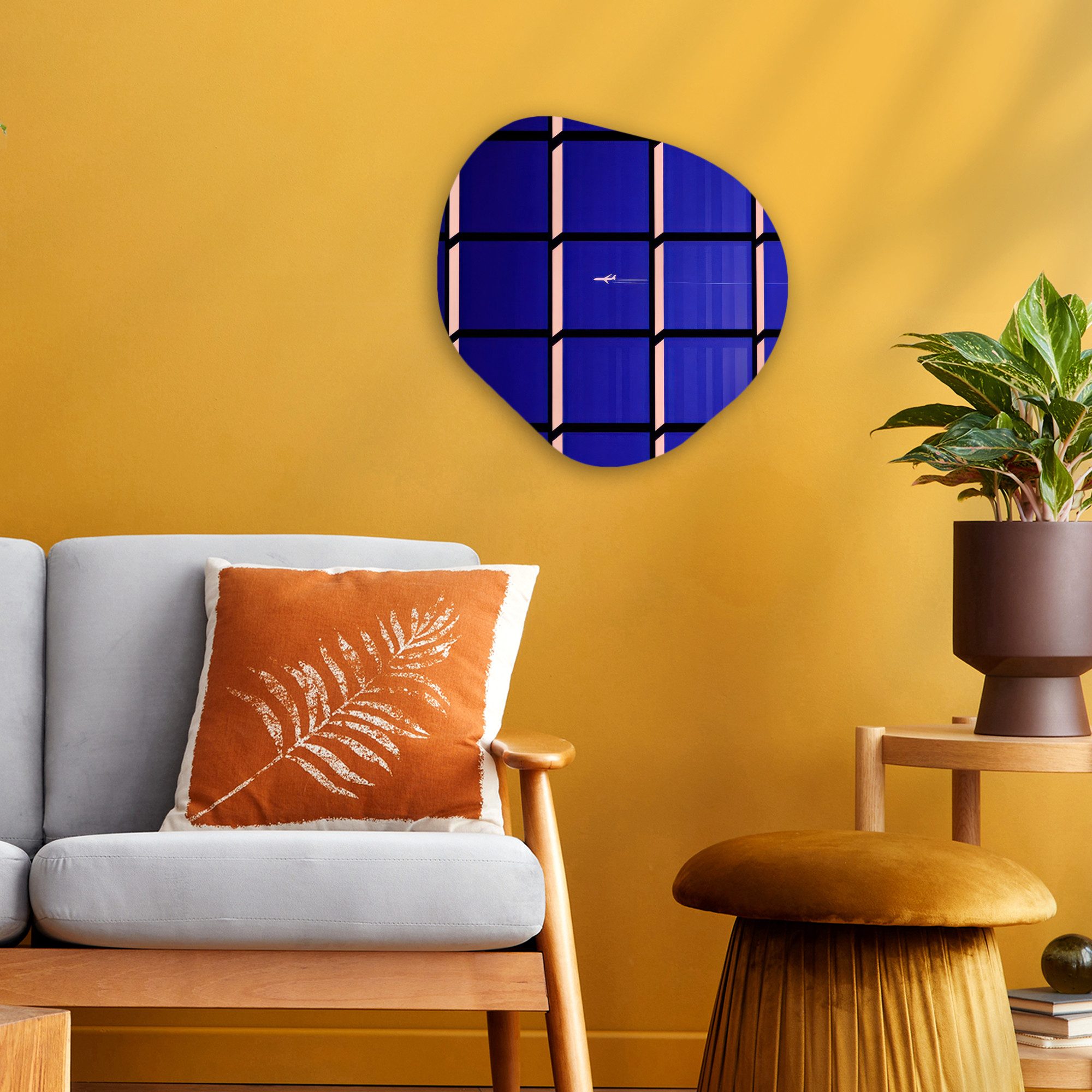 MuchoWow Gemälde Flugzeug - Kariert - Blau - Rechteckig, Fotodruck (1 St), Wandbild Abstrakt, Wohnzimmer Schlafzimmer Wanddekoration, 40x40 cm