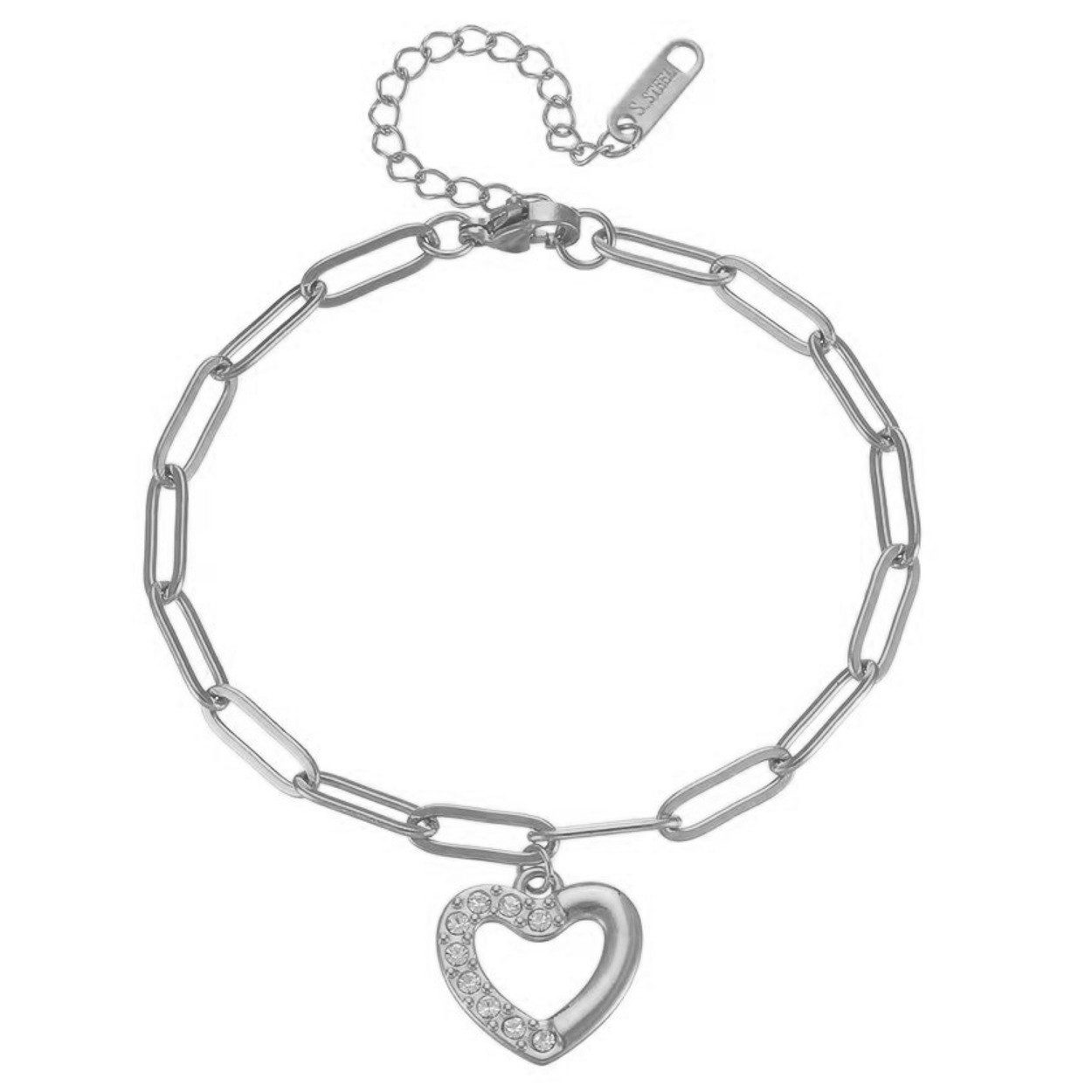 KARMA Edelstahlarmband Armband Damen Gliederarmband mit Herz Anhänger (wasserfest und antiallergisch), Silber oder Gold Armkettchen