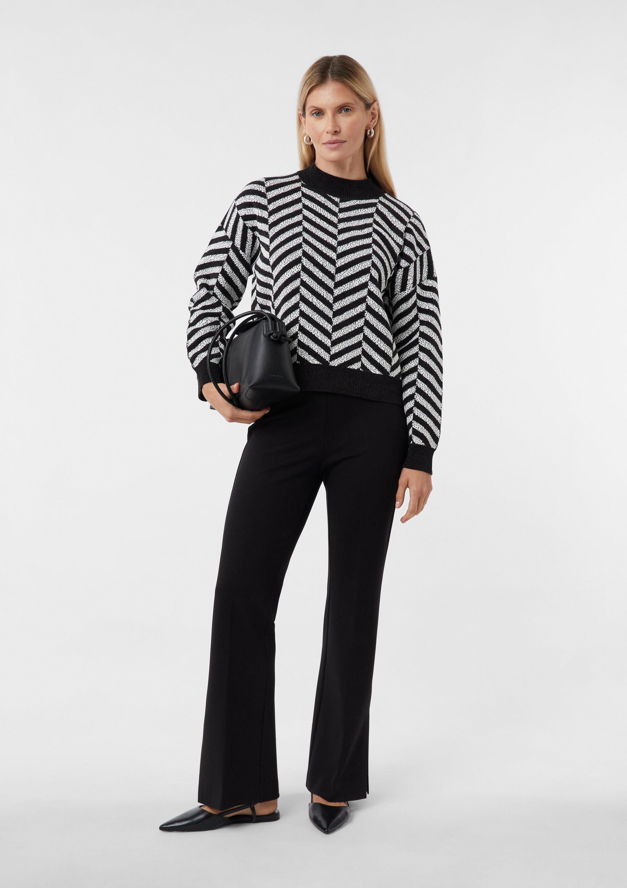 comma Longpullover Strickpullover Jacquard-Strickpullover aus weichem Chenille-Garn