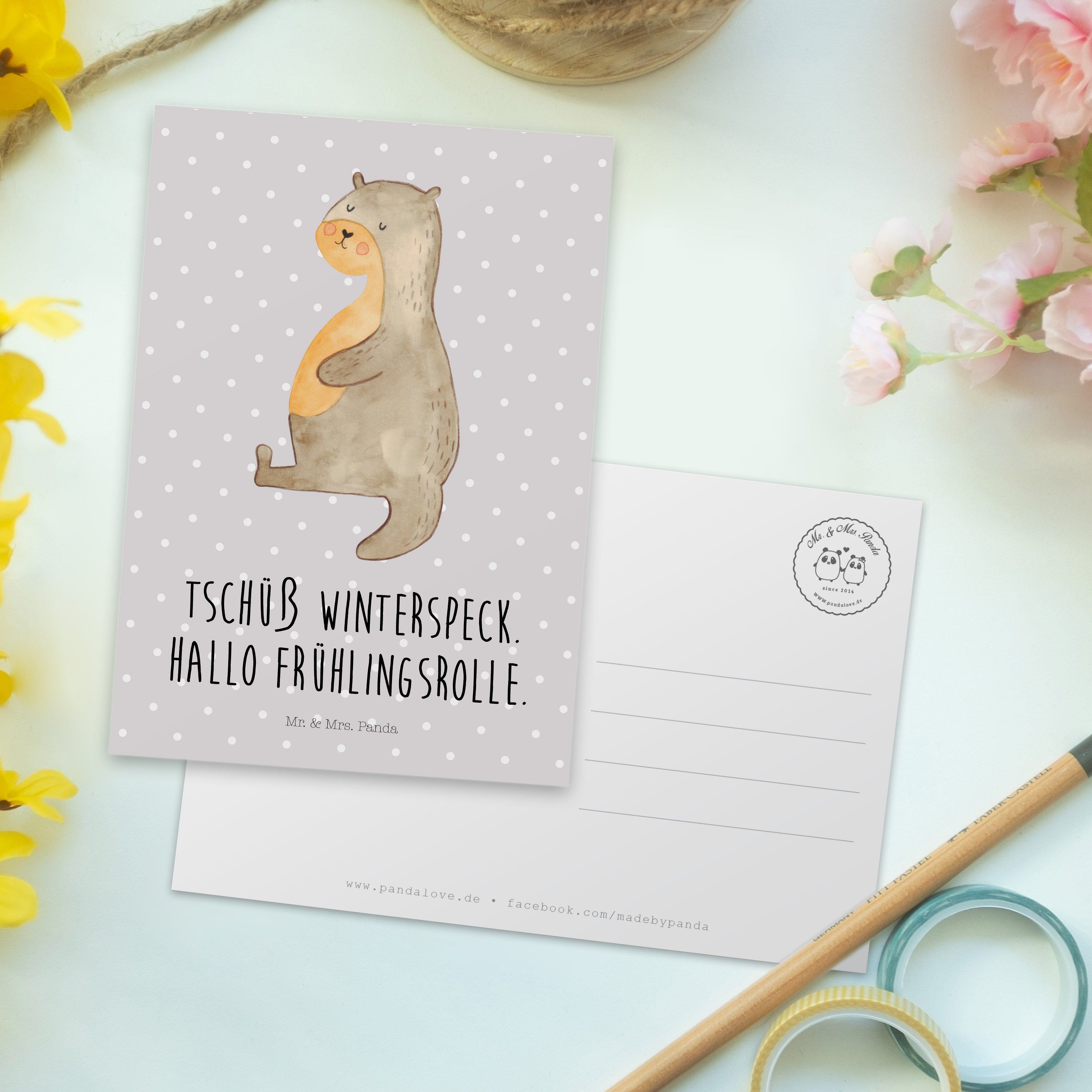 Einladung Panda Otter dick, Geschenk, Postkarte Pastell & Grau Mrs. Geschenkkarte, - Mr. Bauch -