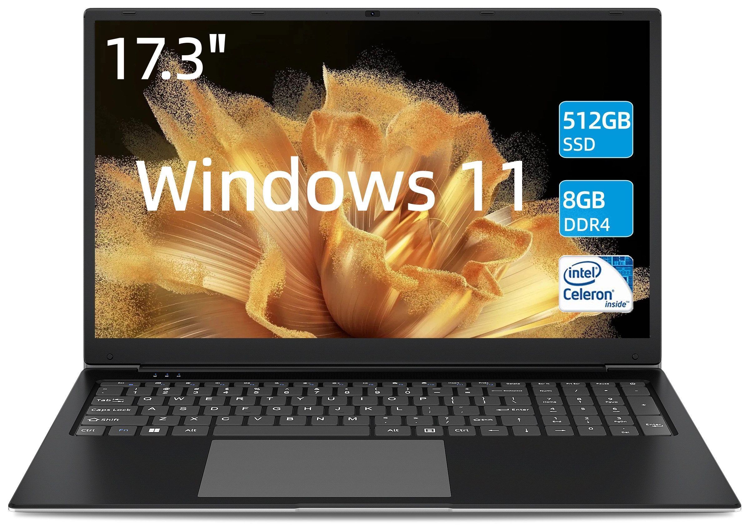 MENGHU 17,3" Laptop 8GB RAM 512GB SSD Windows 11 Perfekt für Filme & Surfen Notebook (Intel® Celeron® N4020, 8 GB, 512 GB SSD, Intel® UHD Graphics 600)