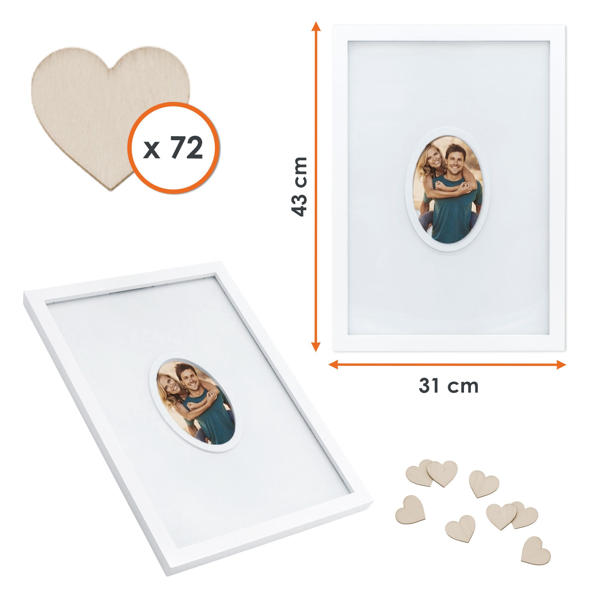 Spetebo Einzelrahmen Hochzeitsgästebuch mit Fotorahmen + 72 Holz Herzen, für 1 Bilder (Set, 1 St), Bilderrahmen, Gästebuch mit 72 Holz Herzen – Bild 2 von 5