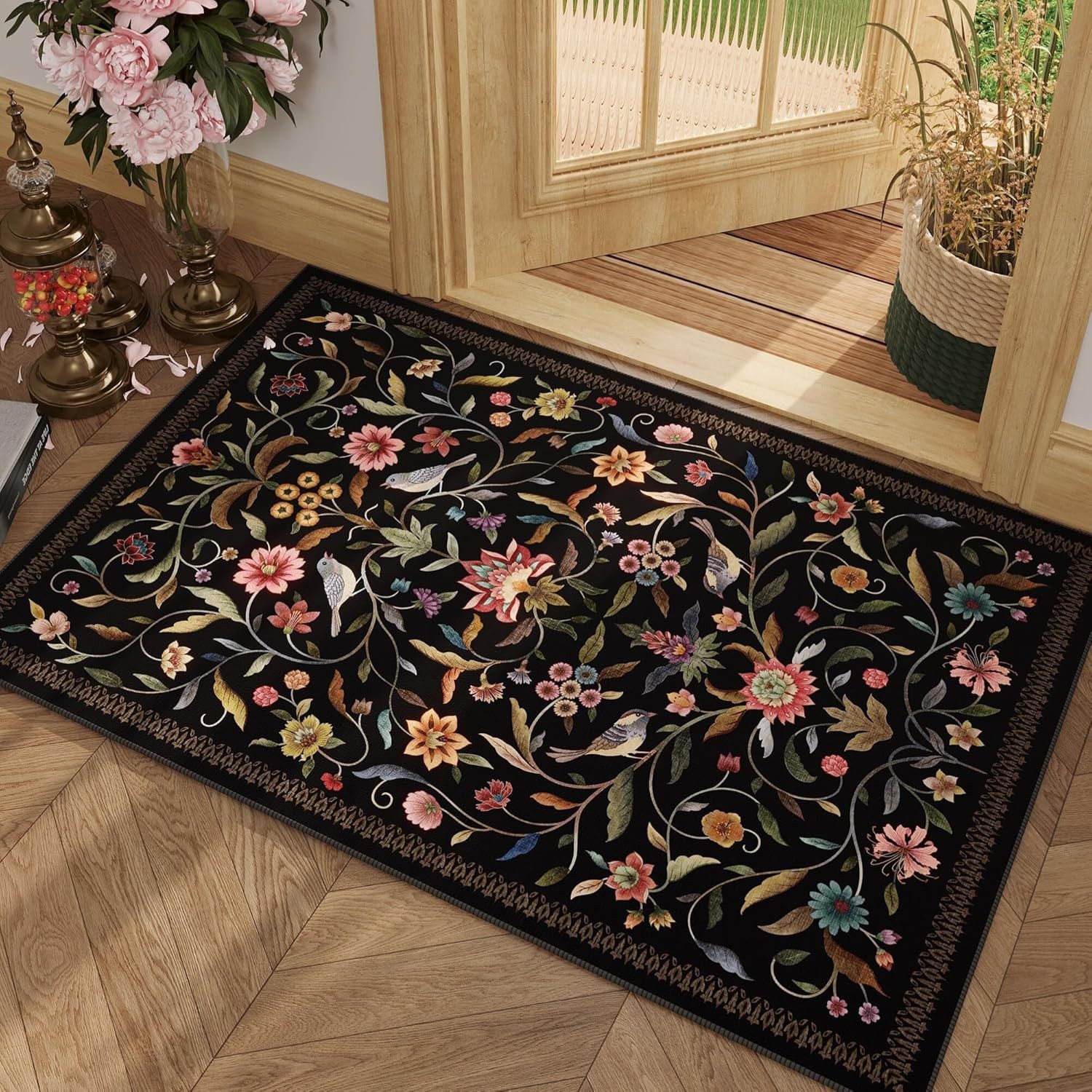 Agger Fußmatte Vintage-Blumenmuster-Fußmatte, waschbare weiche Fußmatte, für Eingangsbereich, Wohnzimmer, Büro und Kinderzimmer – Bild 2 von 5