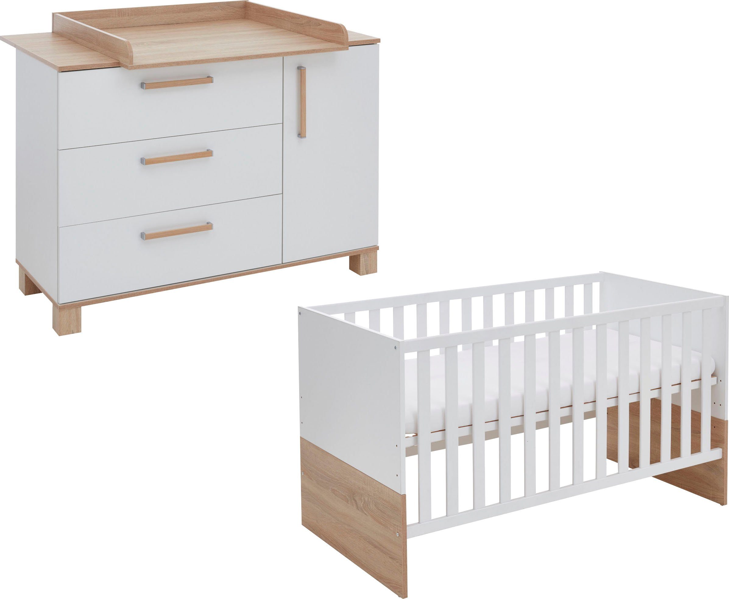 arthur berndt Babymöbel-Set Babyzimmer Set »Jana« 2-teilig, (Spar-Set, 2-St), bestehend aus Kinderbett und Wickelkommode