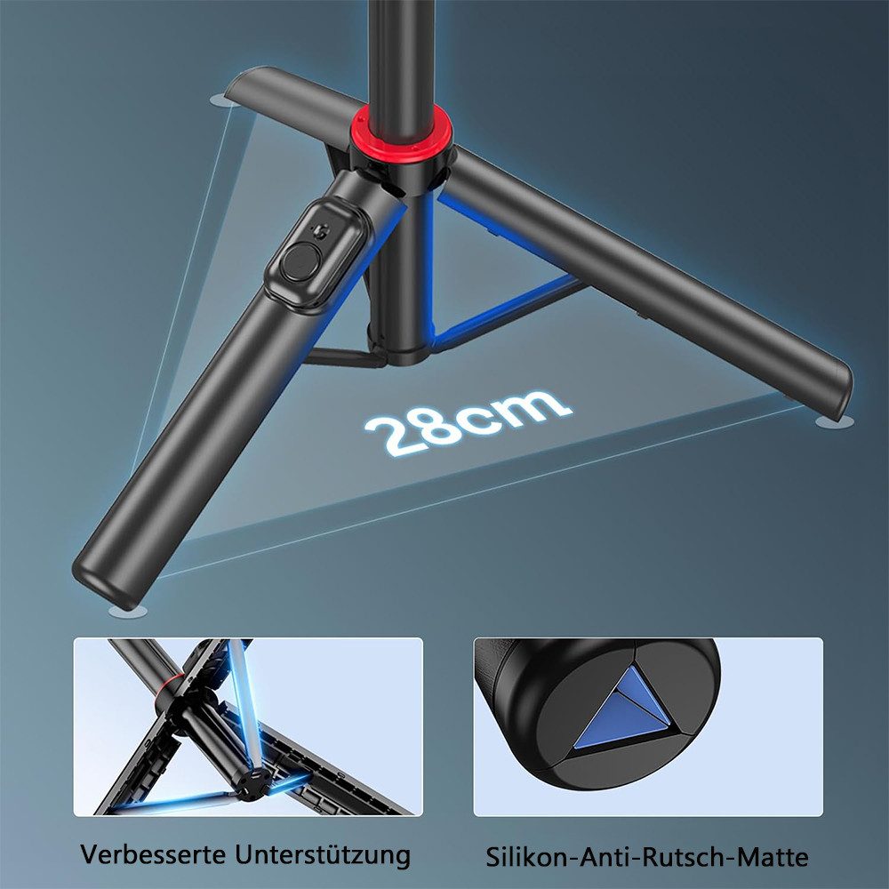 TUWENA Selfie-Stick Selfie Stick Handy Stativ mit Handy-Clip, Ausziehbares Selfie Stick, 130cm Aluminium Ausziehbar Stick für Android/iPhone/Samsung Smartphone