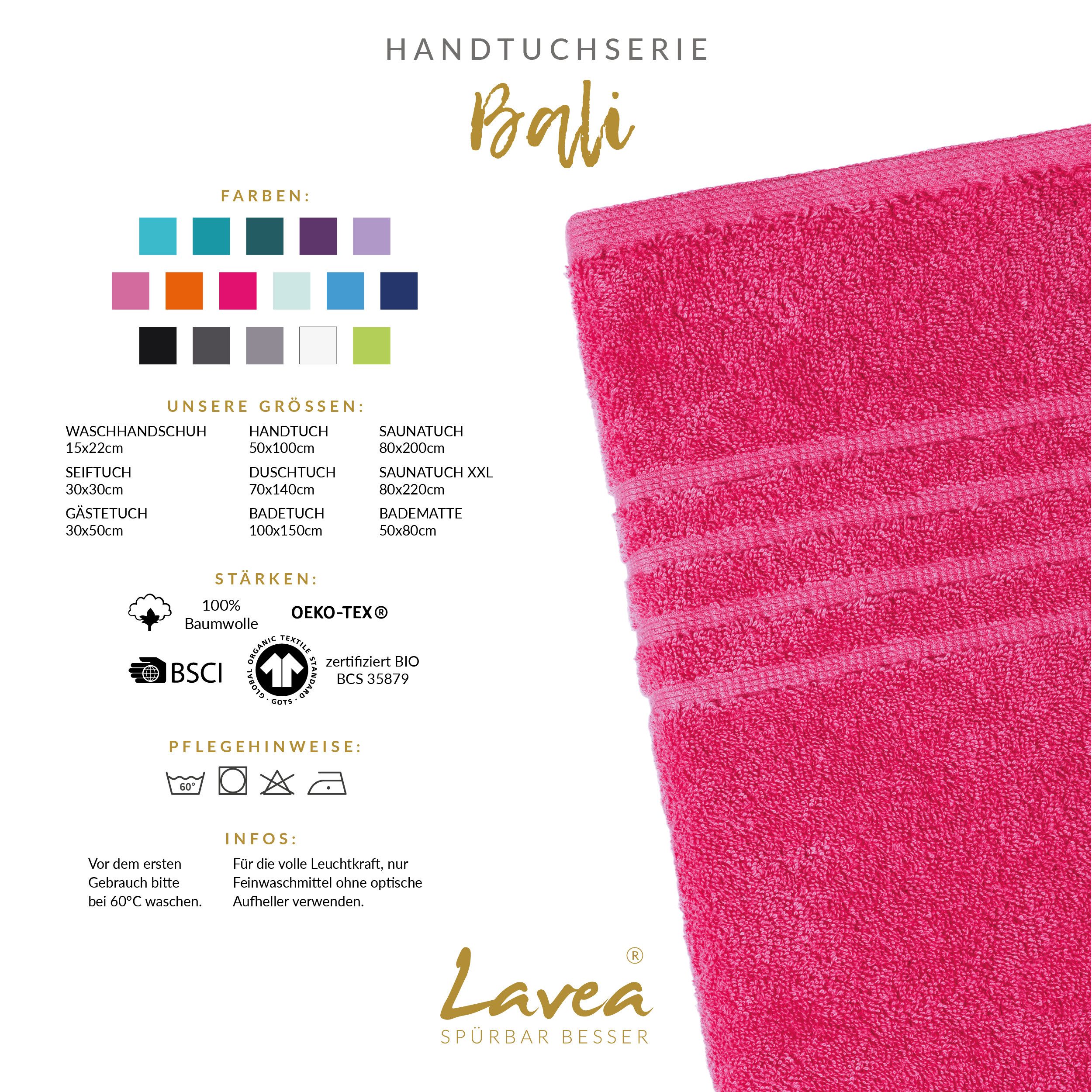 Lavea Seiftuch Bali Seiftücher, Waschlappen Frottee 30x30 cm, Weiches Bio-Baumwollfrottee (Set, 2-St), kleine Handtücher, Handtuch-Set, GOTS-zertifiziert, 500g/m²