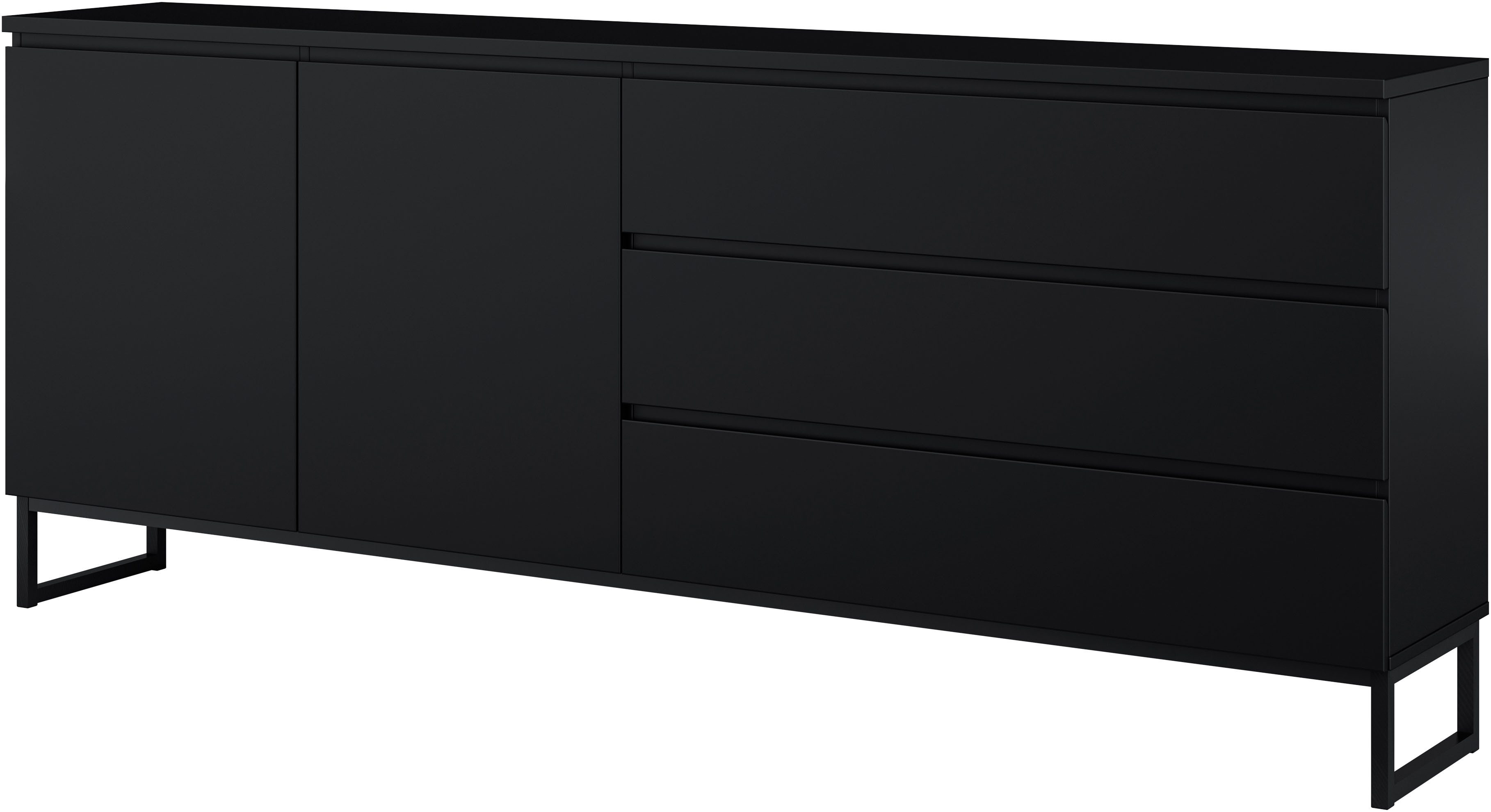OTTO home Sideboard Modo II, Breite 200 cm, moderne grifflose Kommode 2Türen/3 SK, Schubladenkommode viel Stauraum, Einlegeböden verstellbar, Metallkufen