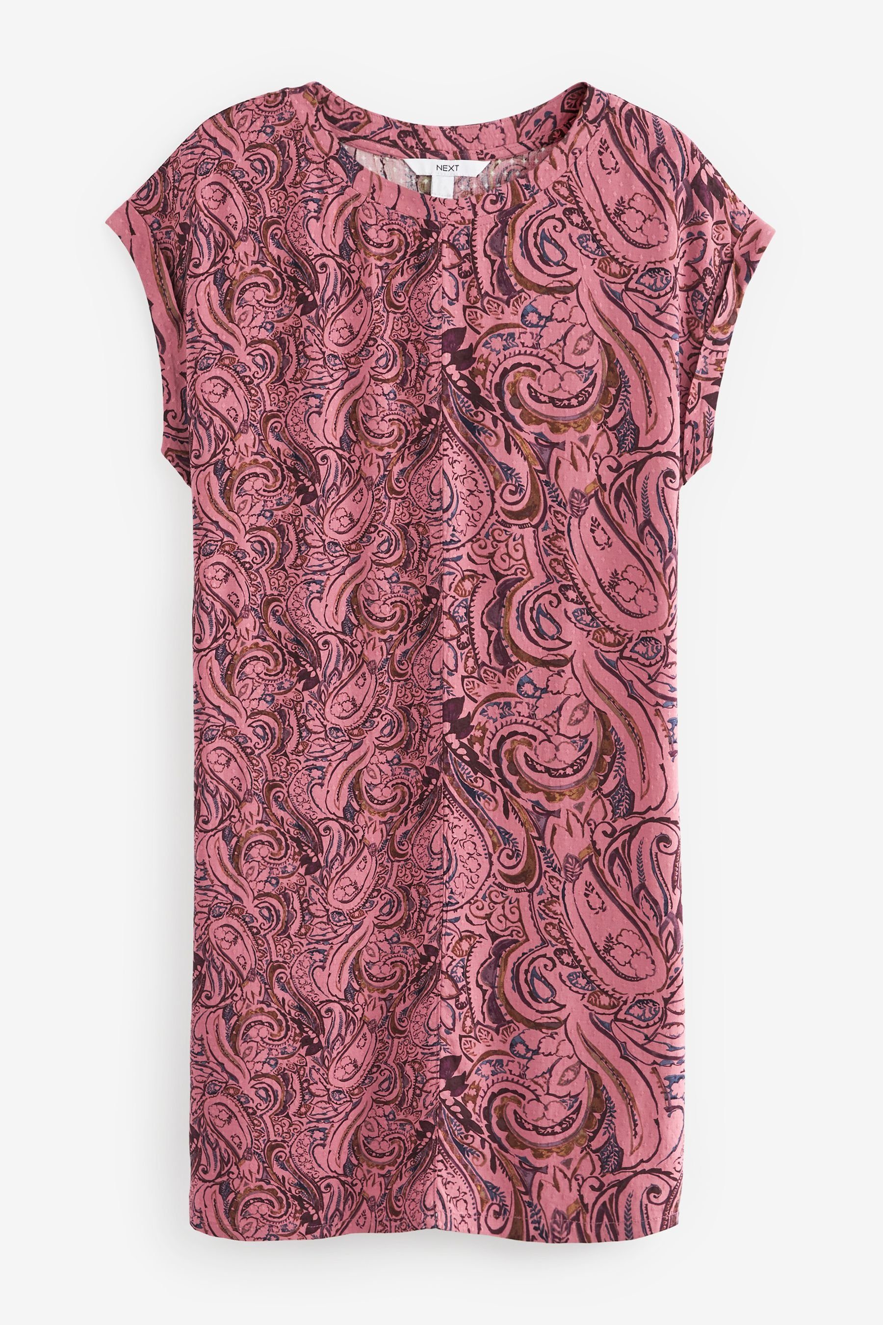 Next Minikleid Kurzärmeliges T-Shirt-Kleid in Minilänge (1-tlg) Blush Pink Paisley Print
