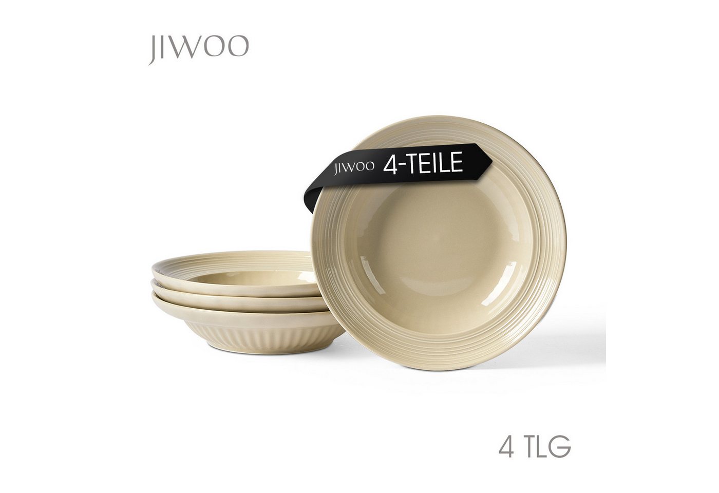 JIWOO Suppenteller 4er Ø20,3 cm, Speiseteller Pastateller Salatteller Dessertteller Plate, (4 St), Keramik Plate Hochwertige TellersetBraun mikrowellen spülmaschinenfest