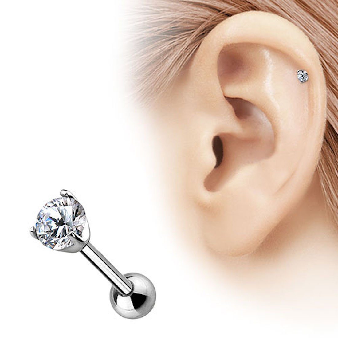 Taffstyle Piercing-Set Echt 585 Gold Tragus Helix Daith klaren Kristall, Piercing Stecker Knorpel Glitzer Cartilage Ohrpiercing Barbell Stab