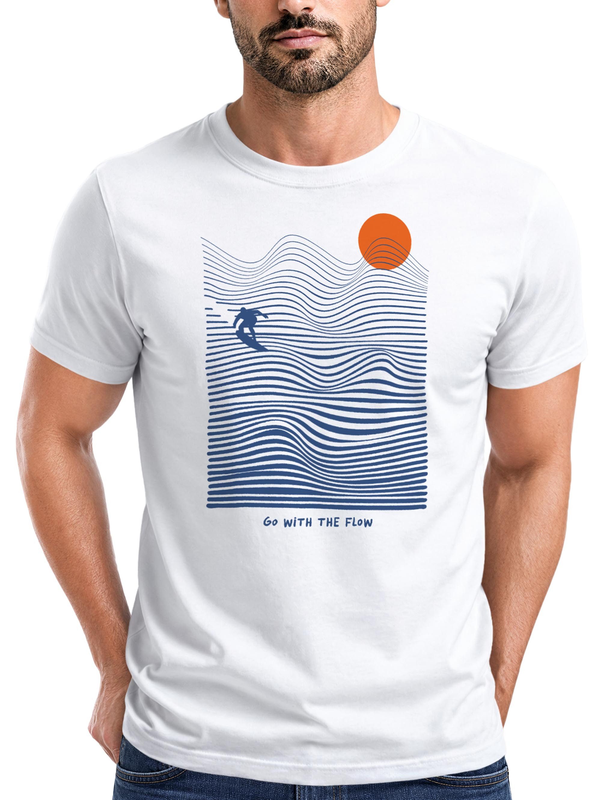 Neverless Print-Shirt Herren T-Shirt Surfshirt mit Wellenlinien, Sonne & Surfer Motiv – mit Print