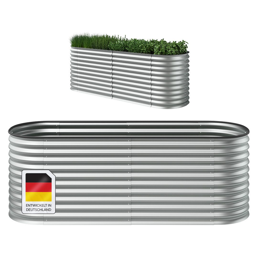 STEELSØN Hochbeet Hydra (240x80x80 cm), aus verzinktem Stahl-Wellblech, wetterbeständig, silber
