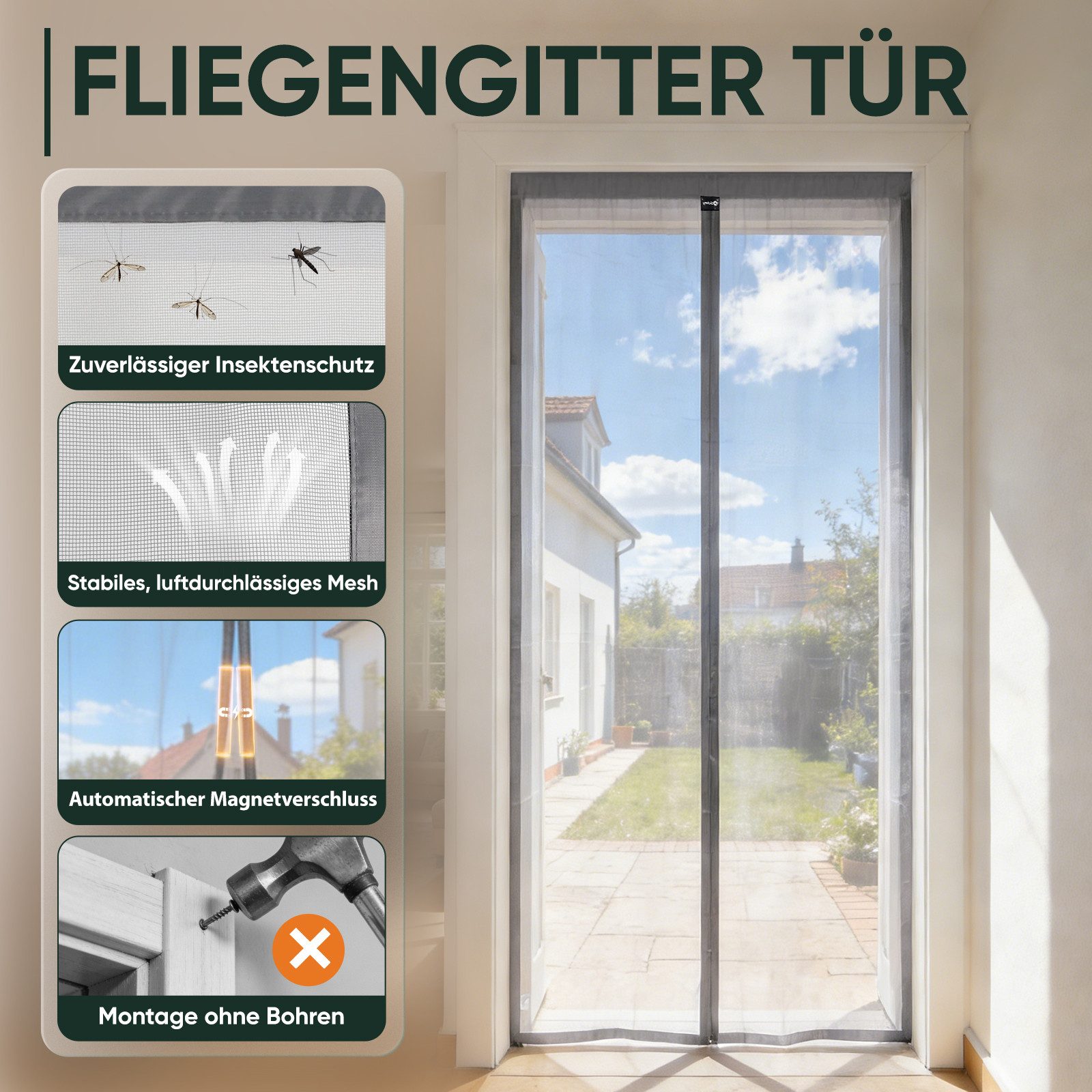 Sekey Insektenschutz-Tür Fliegengitter für Balkontür Magnet ohne Bohren Insektenschutzgitter, Insektenschutz Tür für Terrassentür Fliegengitter Tür Moskitonetz