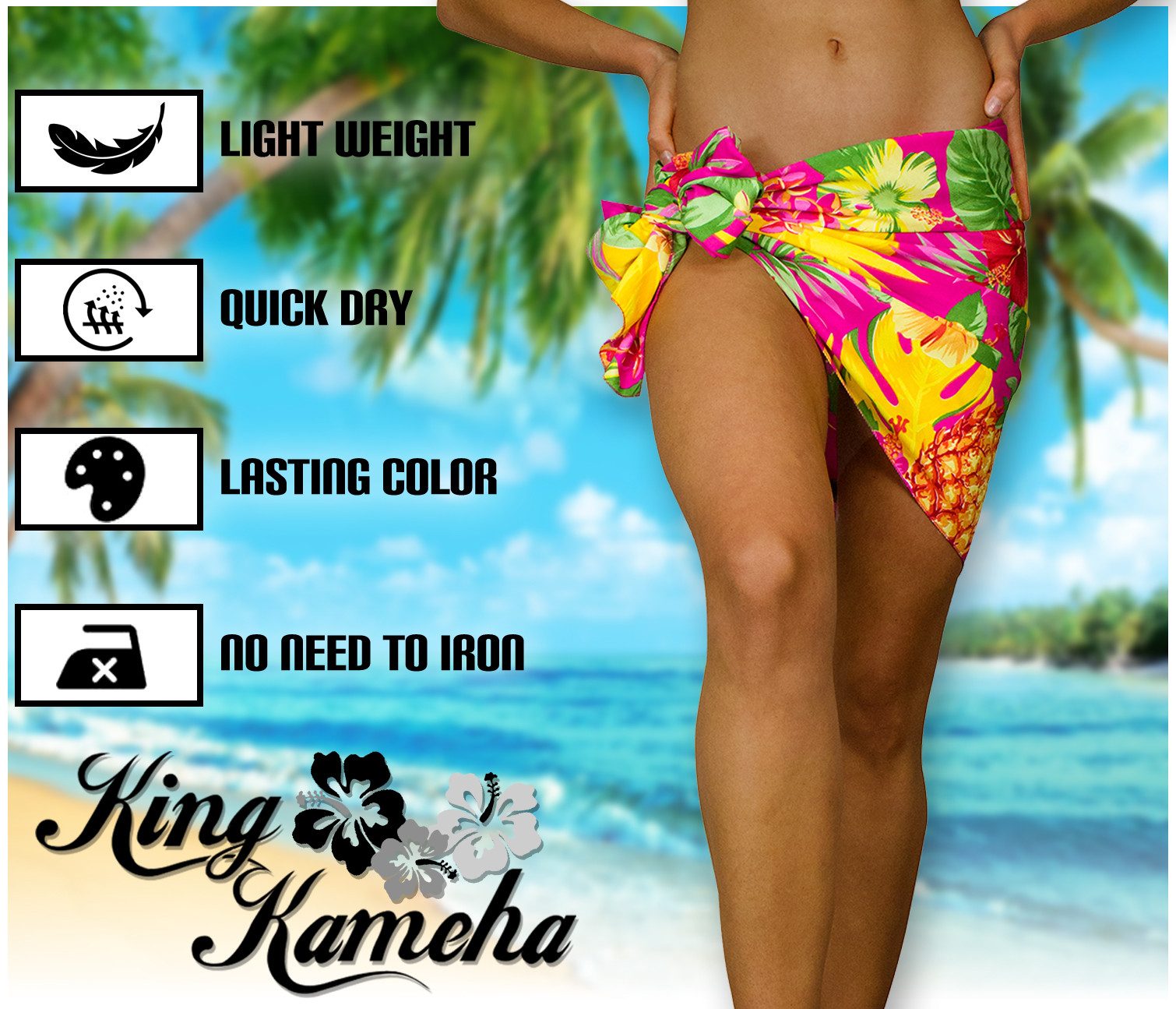 King Kameha Sarong Pineapple Funky Hawaii-Sarong Strand Pareo Cover-Up Damen Bikini, Pareo Cover-Up – Bild 4 von 5