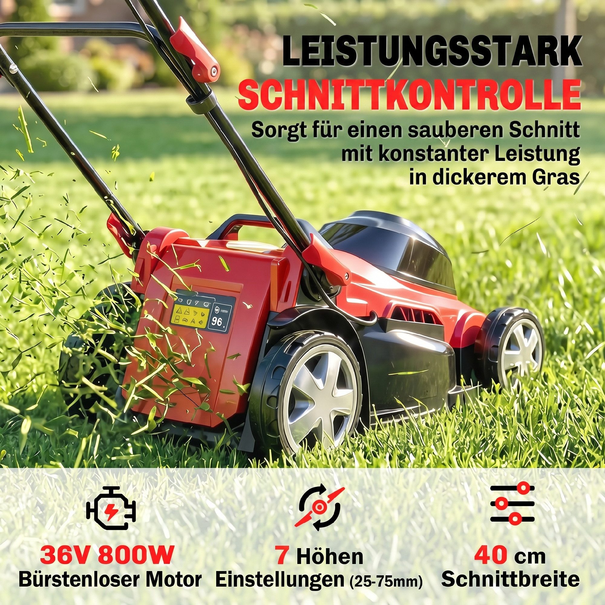 Outsunny Elektrorasenmäher Elektrischer Sichelmäher mit abnehmbar Griffe, Mäher NUR Werkzeug, 40 cm Schnittbreite, (Elektrischer Sichelmäher, Elektro Rasenmäher – Bild 5 von 5