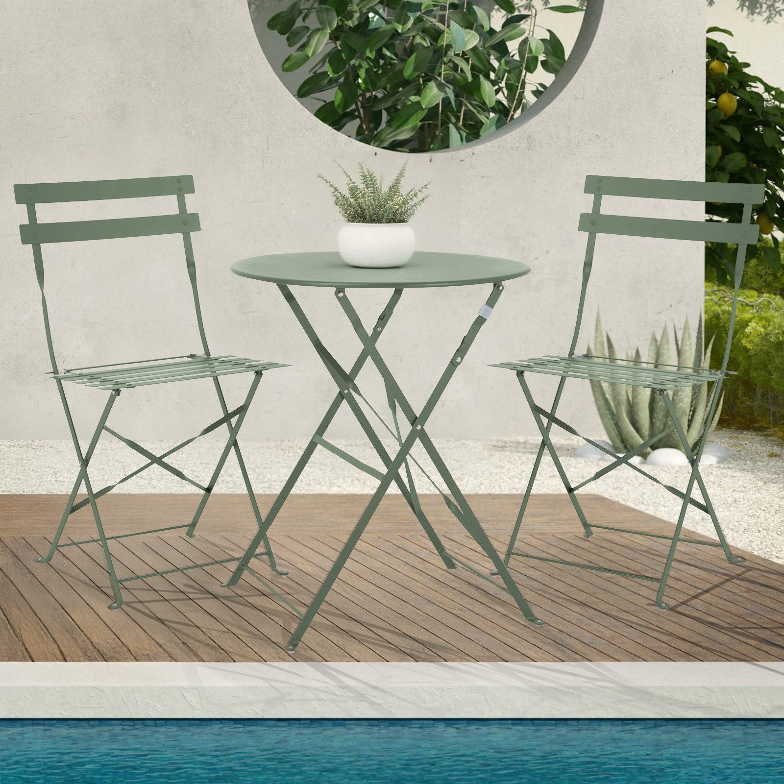 SVITA Balkonset BERLIN, (Set, 3-tlg., Bistro-Set), Tisch mit 2 Stühlen, Klappbar, Pflegeleicht, Witterungsbeständig