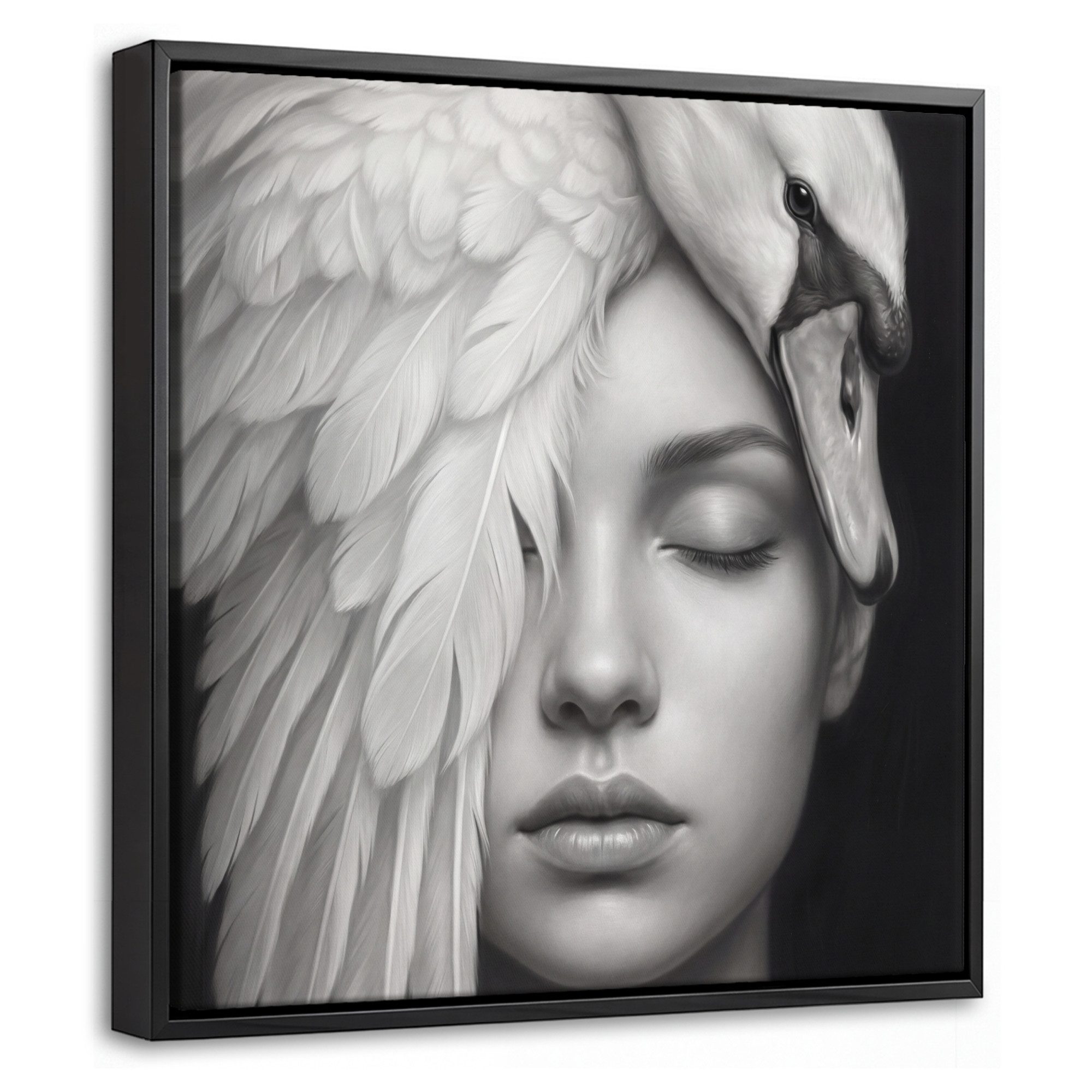 OneMillionCanvasses® Leinwandbild mit Rahmen - Porträt - Schwan - Schwarz und weiß, Fotodruck (1 St), Leinwand Bilder Klein, Wand Dekoration Aesthetic 20x20cm