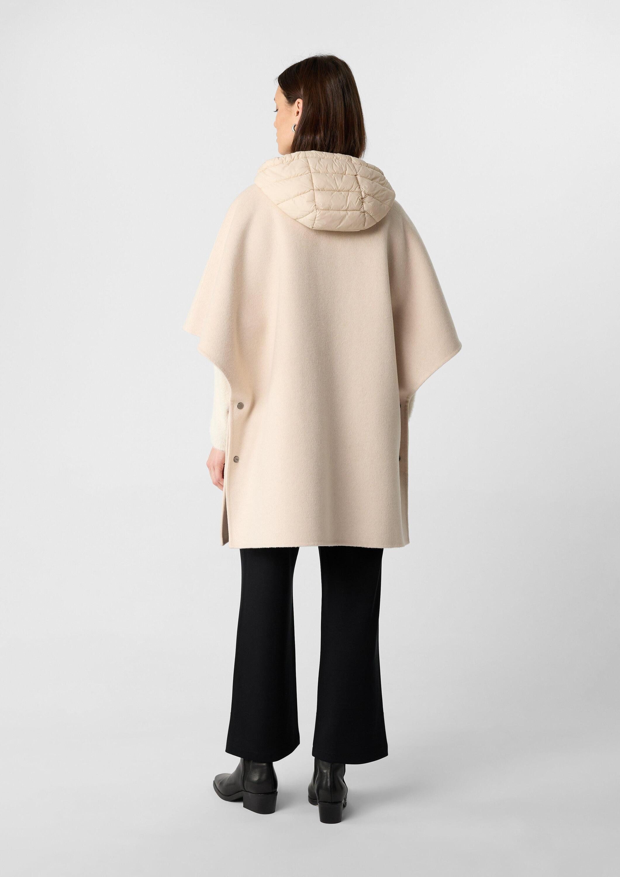 comma Poncho Outdoor-Umhang Woll-Cape mit wattierter Kapuze und aufgesetzten Taschen