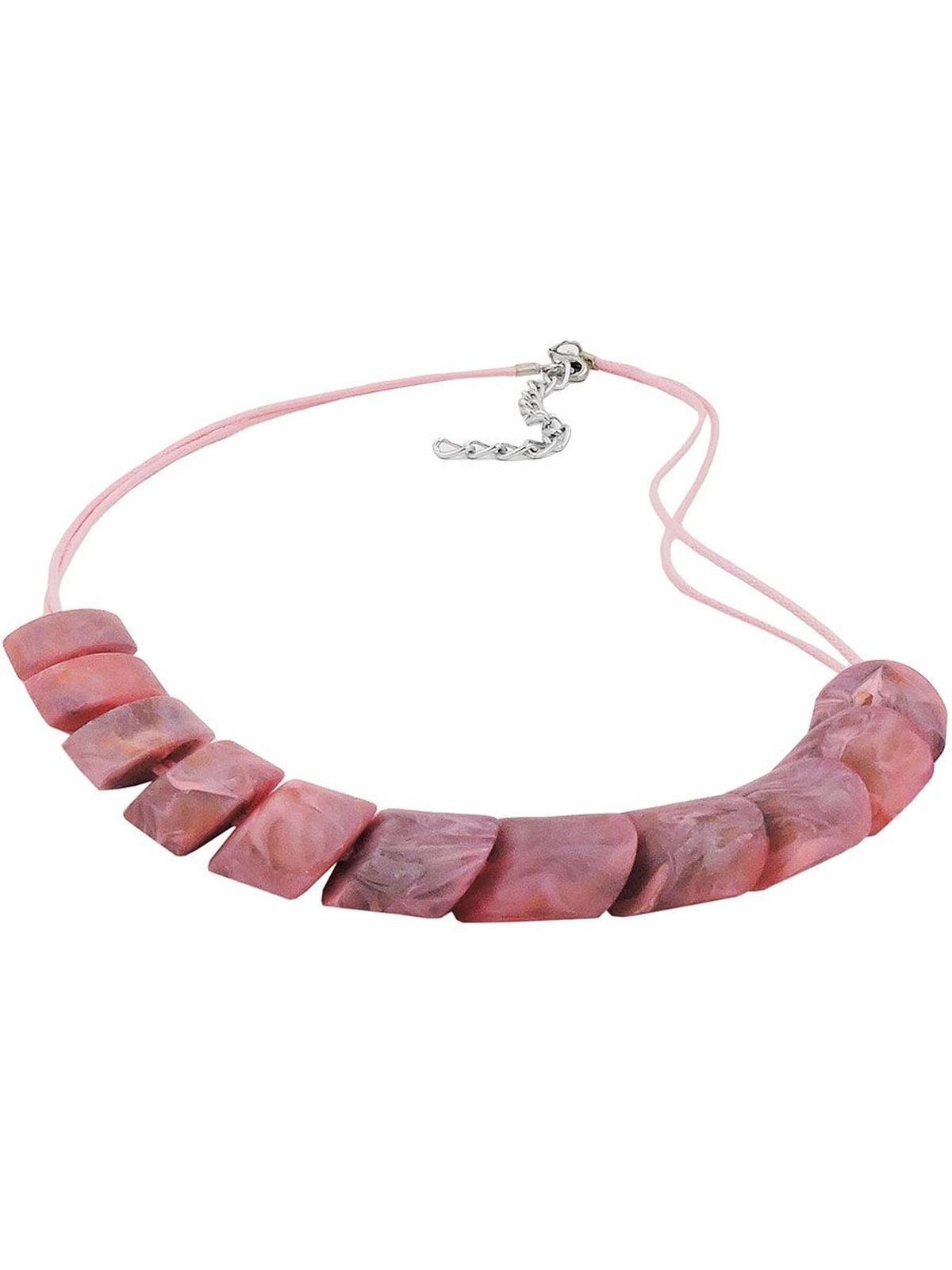 Gallay Perlenkette Schrägperle Kunststoff rosa-marmoriert-matt Kordel rosa 45cm (1-tlg)