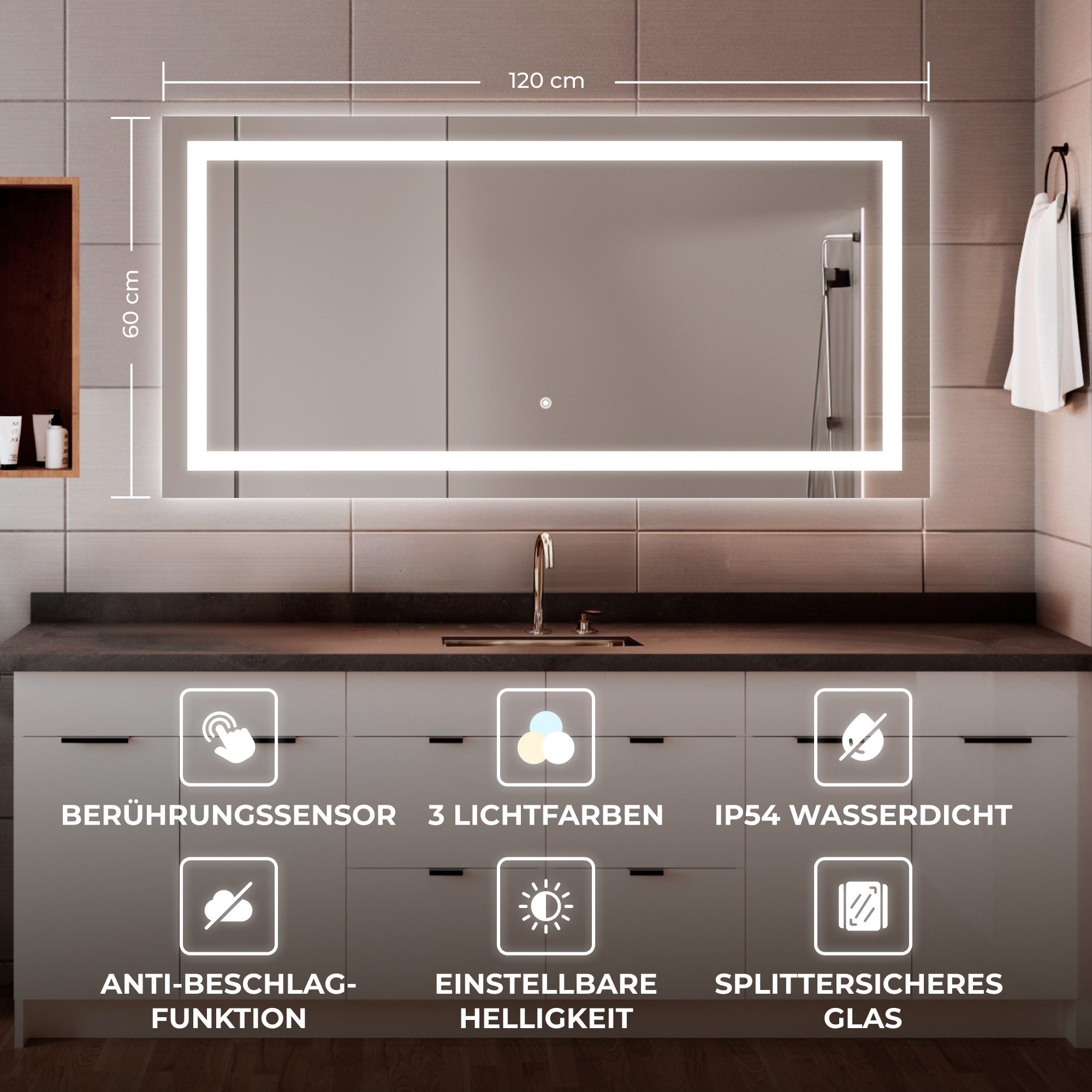 Bringer Badspiegel BRS102, Badezimmerspiegel mit Anti-Beschlag günstig online kaufen