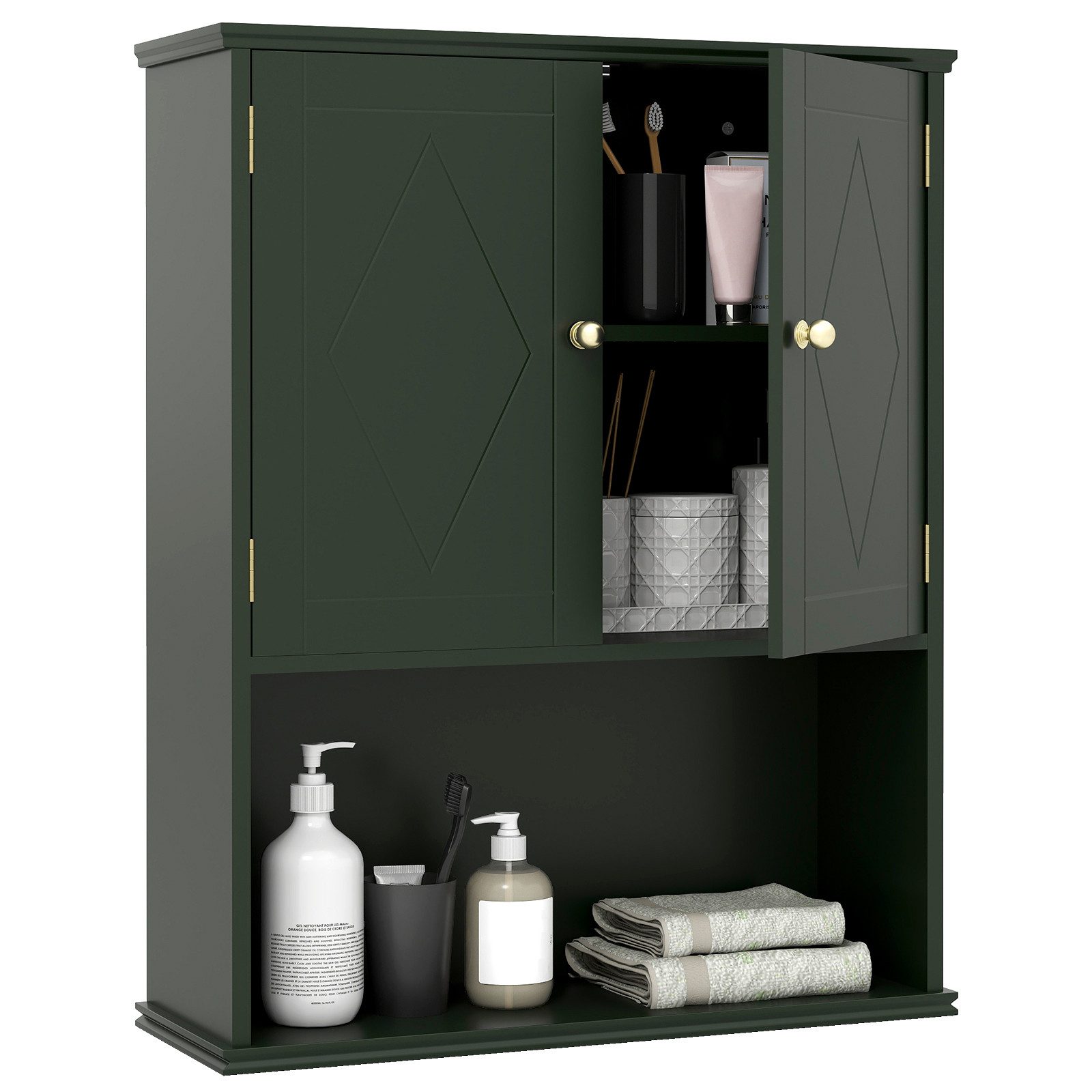 COSTWAY Hängeschrank Badezimmerschrank mit verstellbarem Regal 60x21x75cm