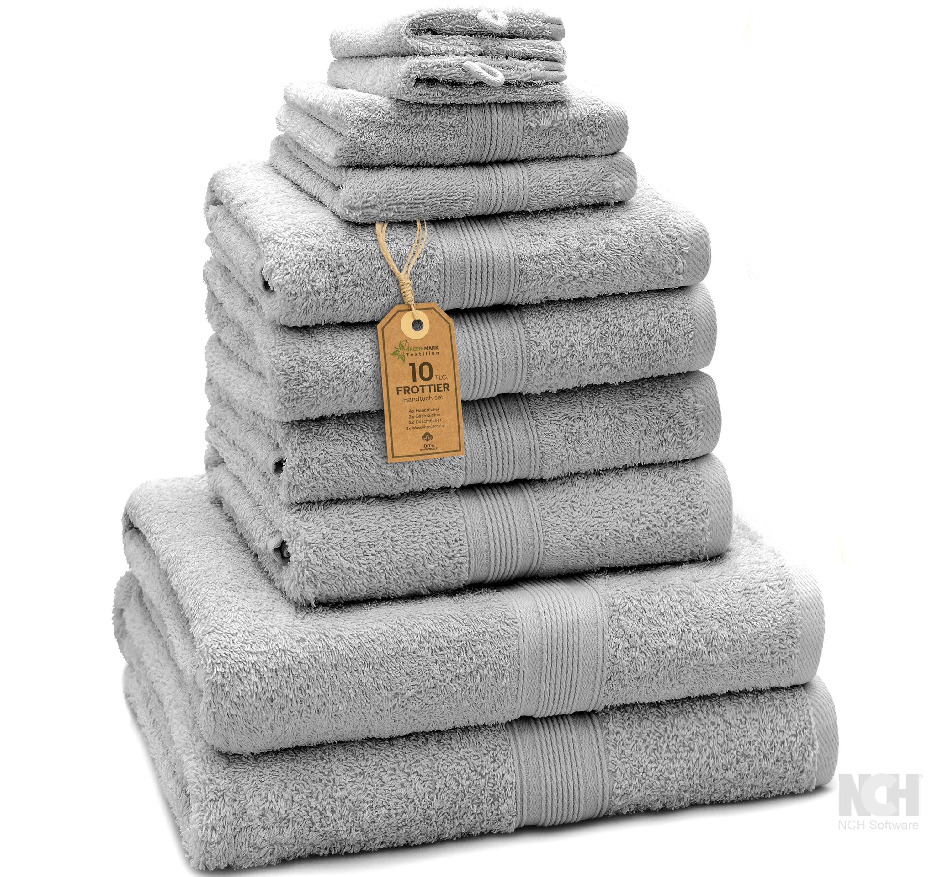 NatureMark Handtuch Set 10 tlg. Frottier Handtuch-Set, 100% Baumwolle (10-St), 4X Handtücher, 2X Duschtücher, 2X Gästetücher, 2X Waschhandschuhe