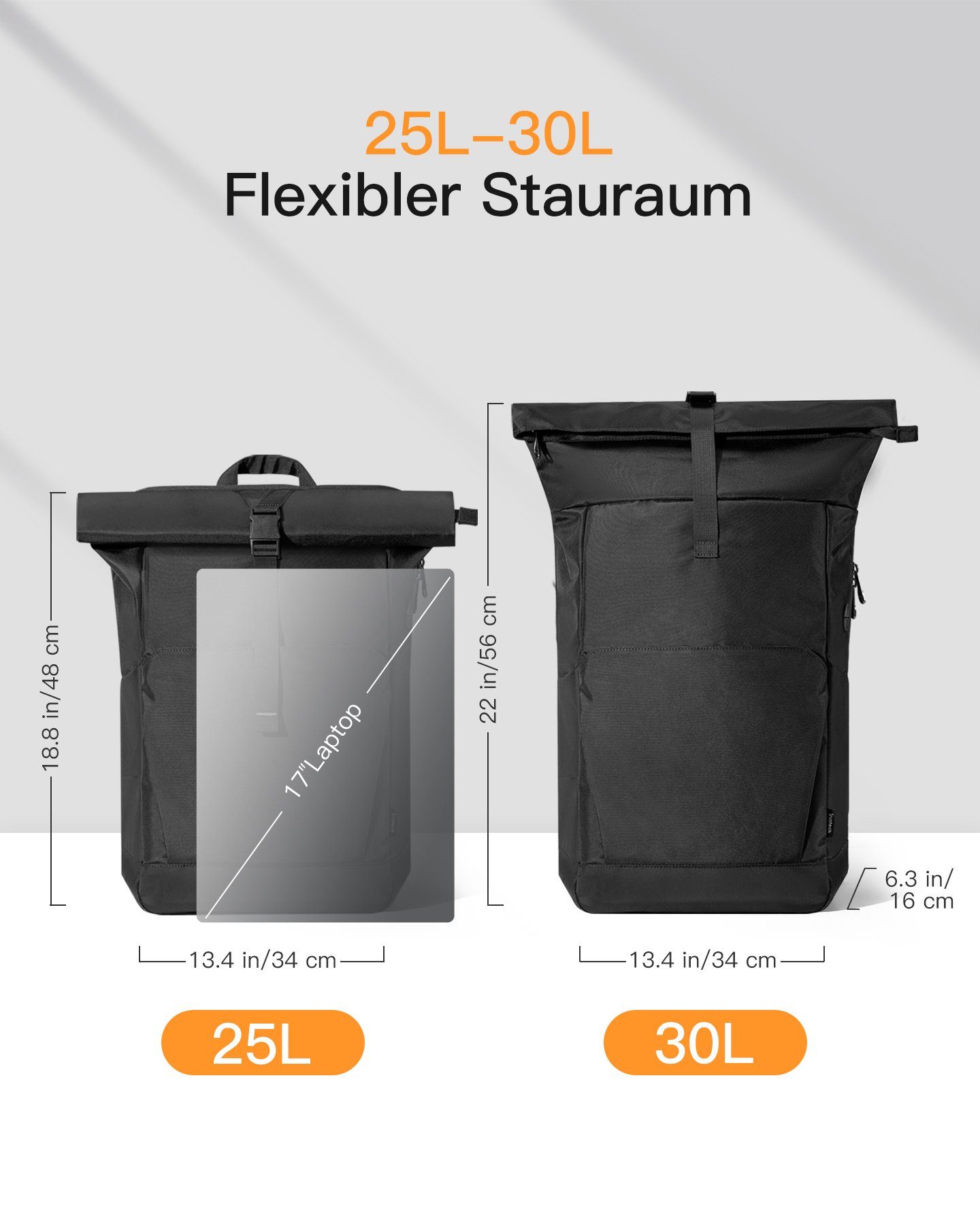 Inateck Laptoprucksack RollTop Rucksack 25L-30L, Tagesrucksack kompatibel m günstig online kaufen