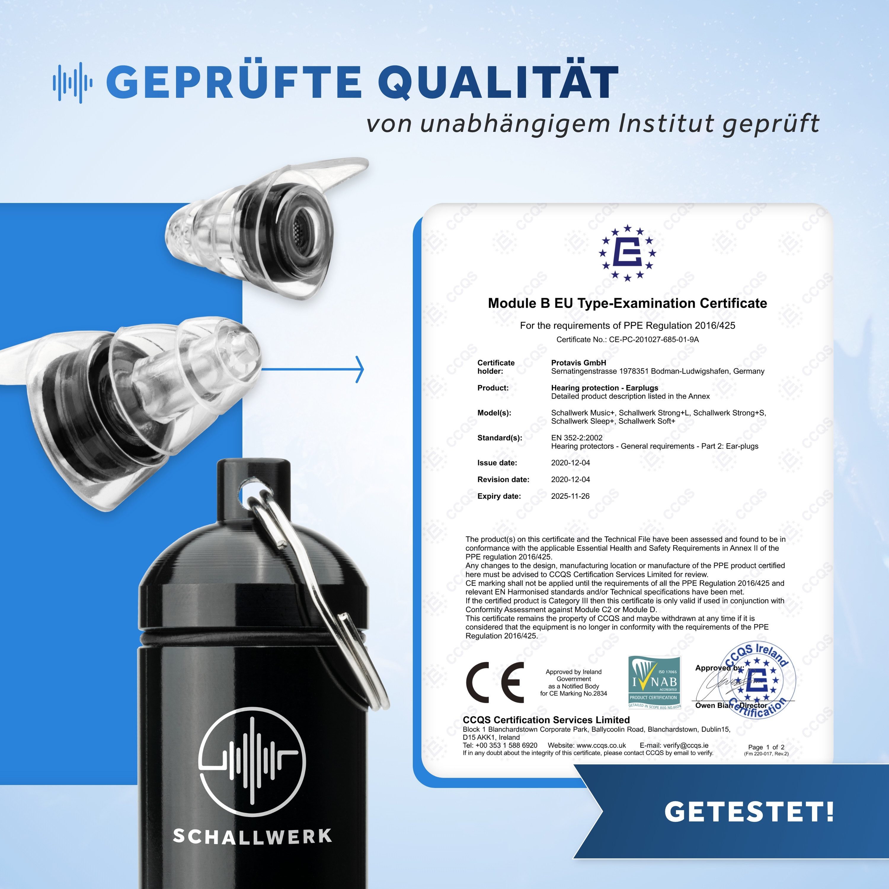 Schallwerk Gehörschutzstöpsel SCHALLWERK ® Music+ Gehörschutz Ohrstöpsel dämpft Lärm