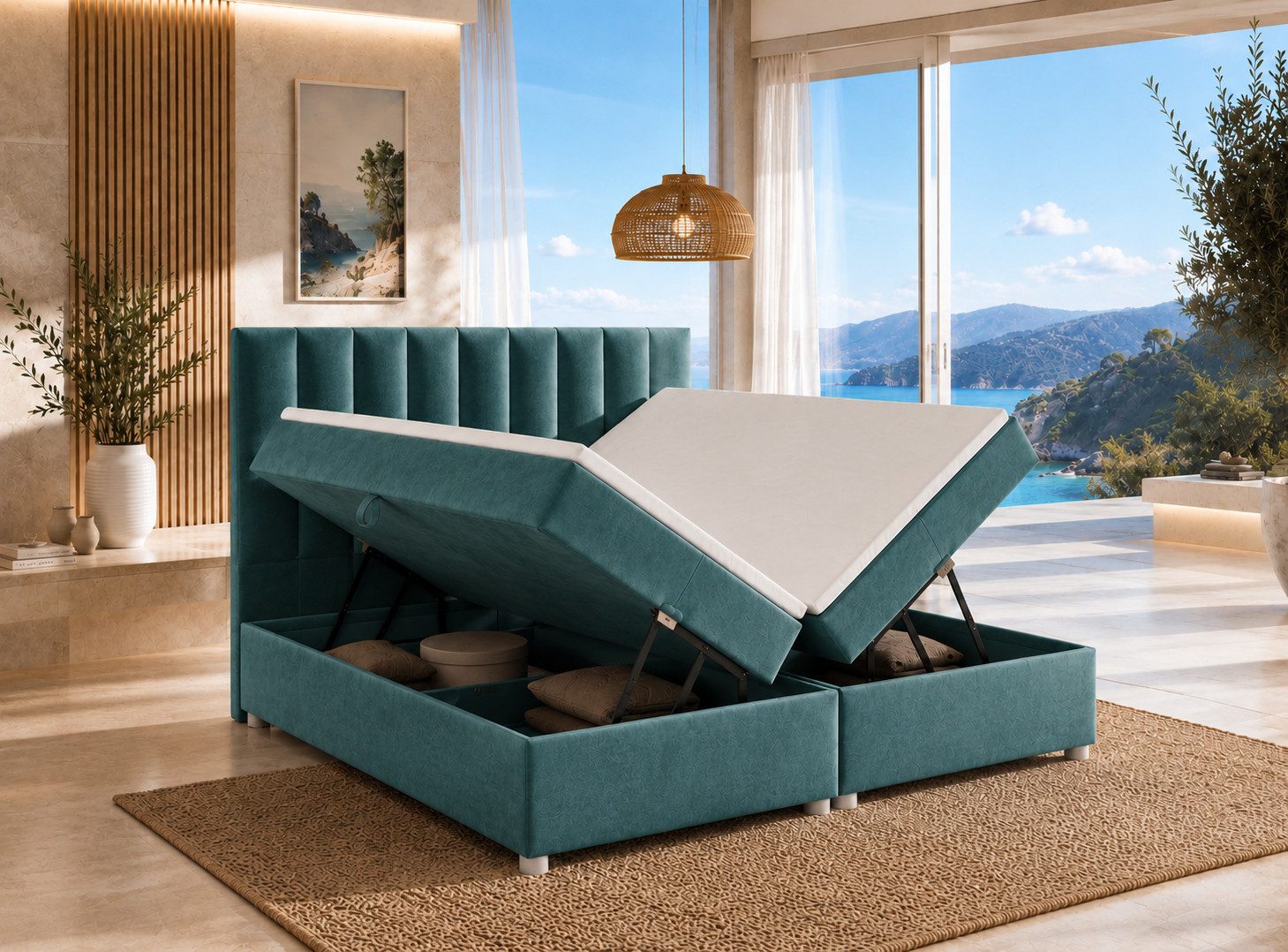 Best for Home Boxspringbett Trinity K-10 mit zwei Bettkasten Premium mit Komfort Topper – modern (Doppelbett mit Stauraum, Federkernmatratze, gepolstertes Kopfteil, Doppelbett versch. Größen, 140x200 160x200 180x200 200x200 cm), Handwerksqualität, TOP Preis-Leistungs-Verhältnis