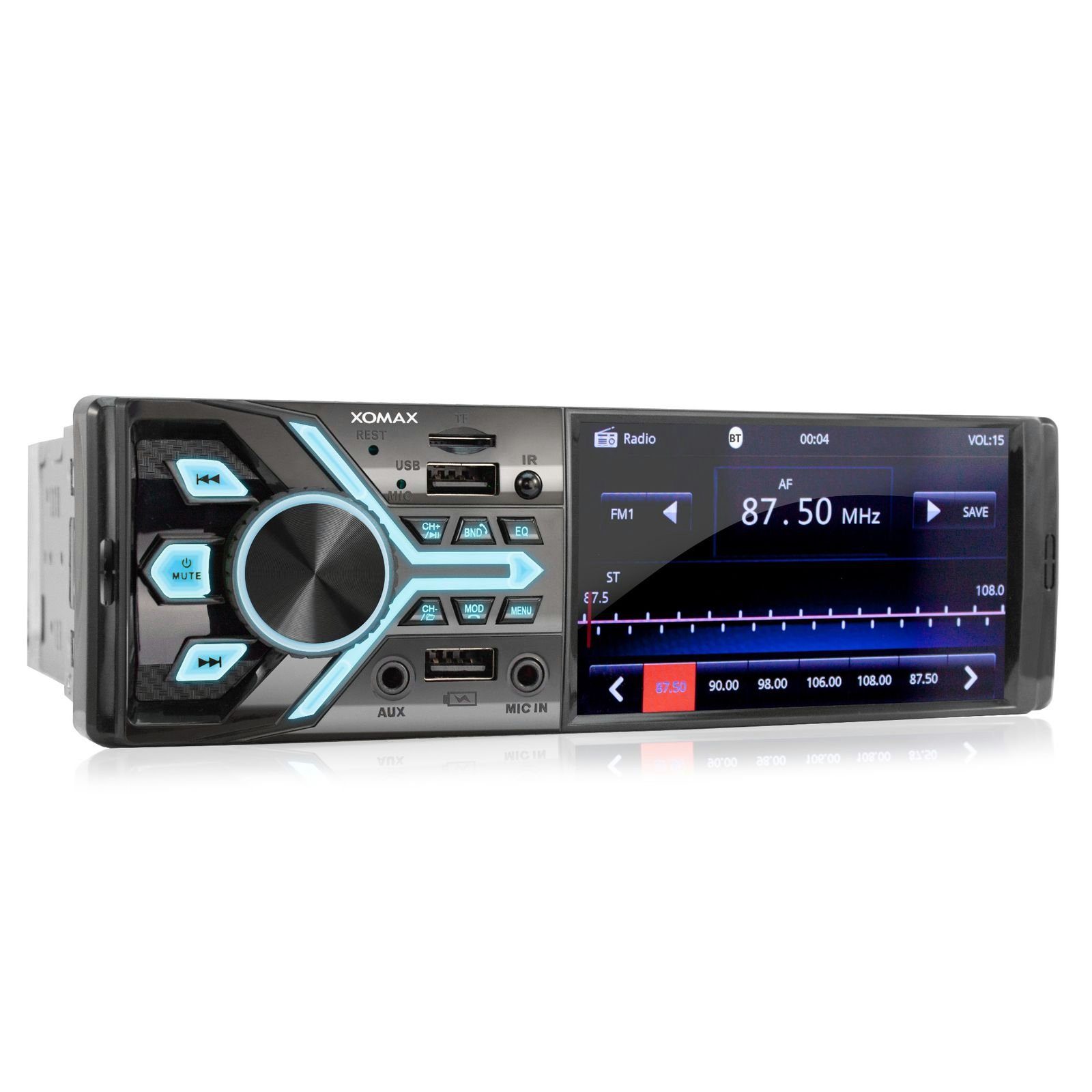 XOMAX XOMAX XM-V424 Autoradio mit 4 Zoll Bildschirm, Bluetooth  Freisprecheinrichtung, 2x USB, SD, AUX, 1 DIN Autoradio